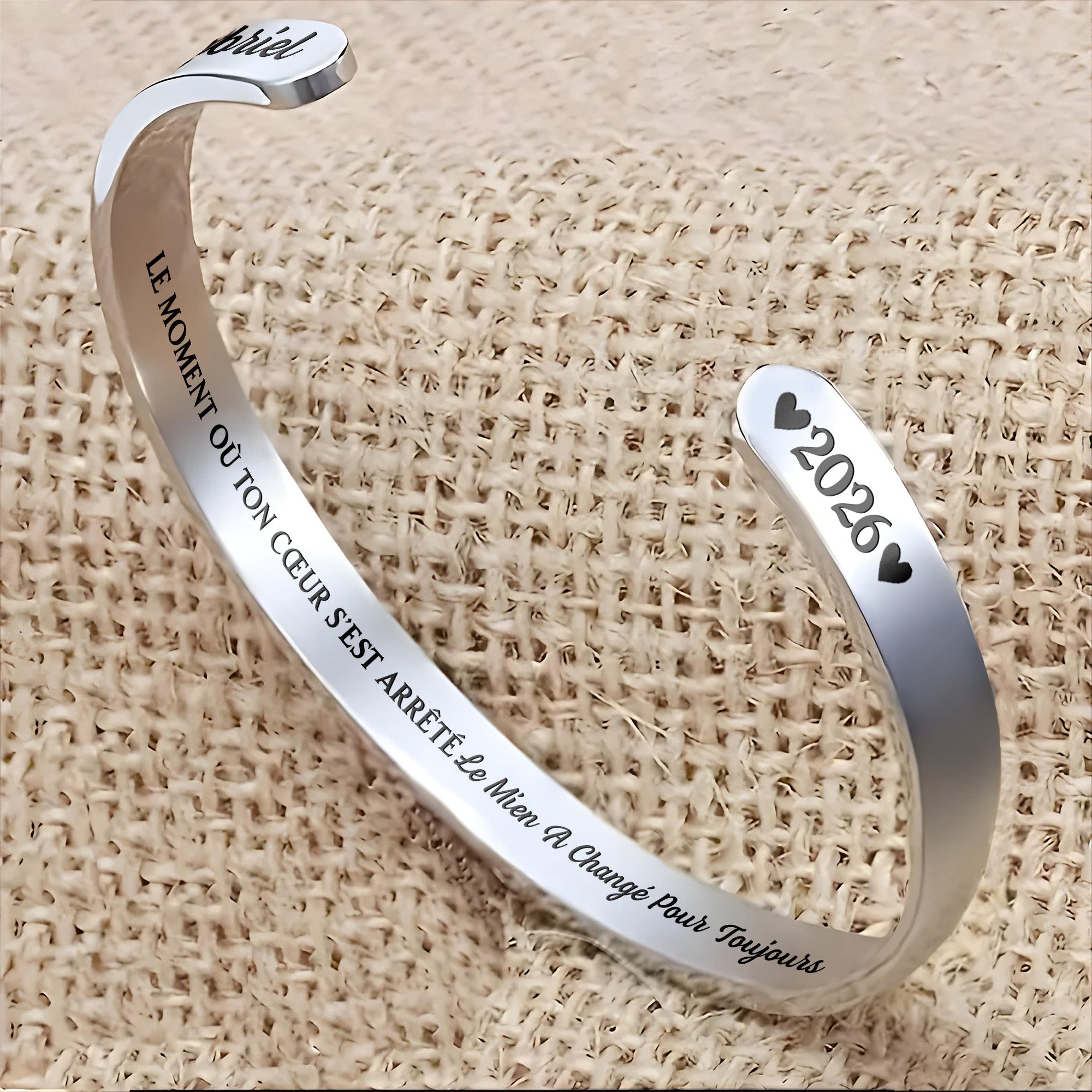 Personalized Stainless Steel Heart Memorial Bracelet Cuff for Loved Ones