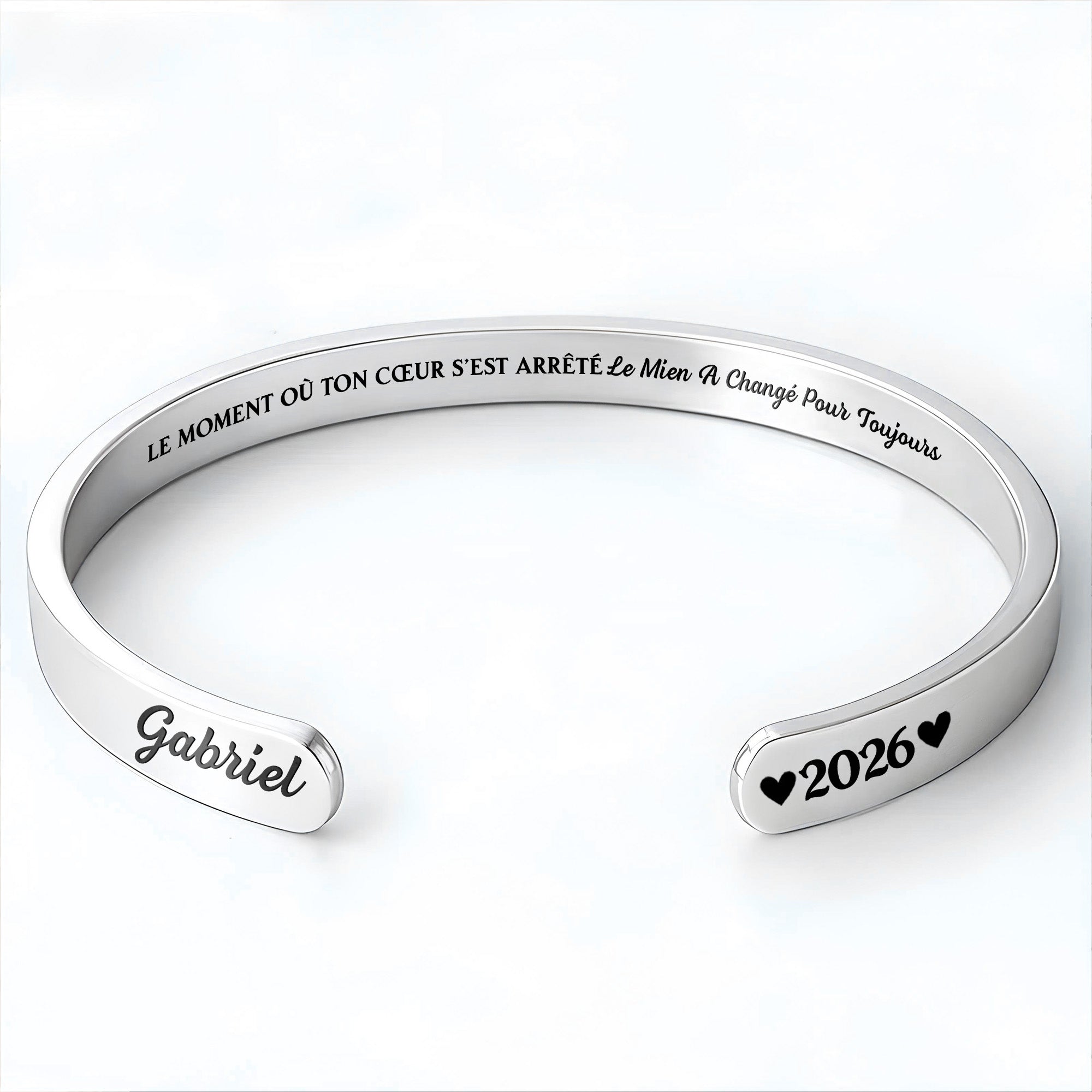 Personalized Stainless Steel Heart Memorial Bracelet Cuff for Loved Ones