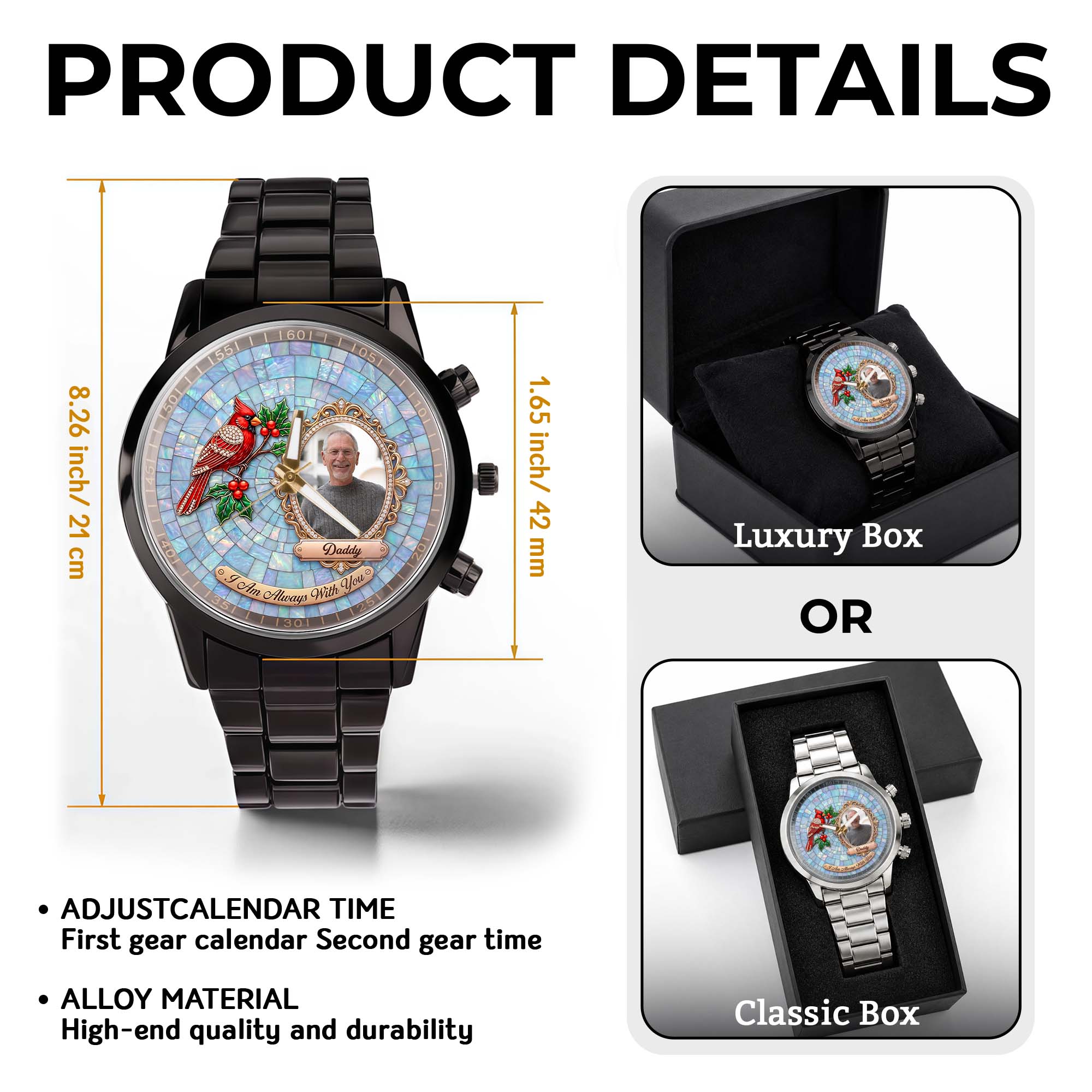 Personalized Men's Watch Custom Photo Gift for Dad Memorial