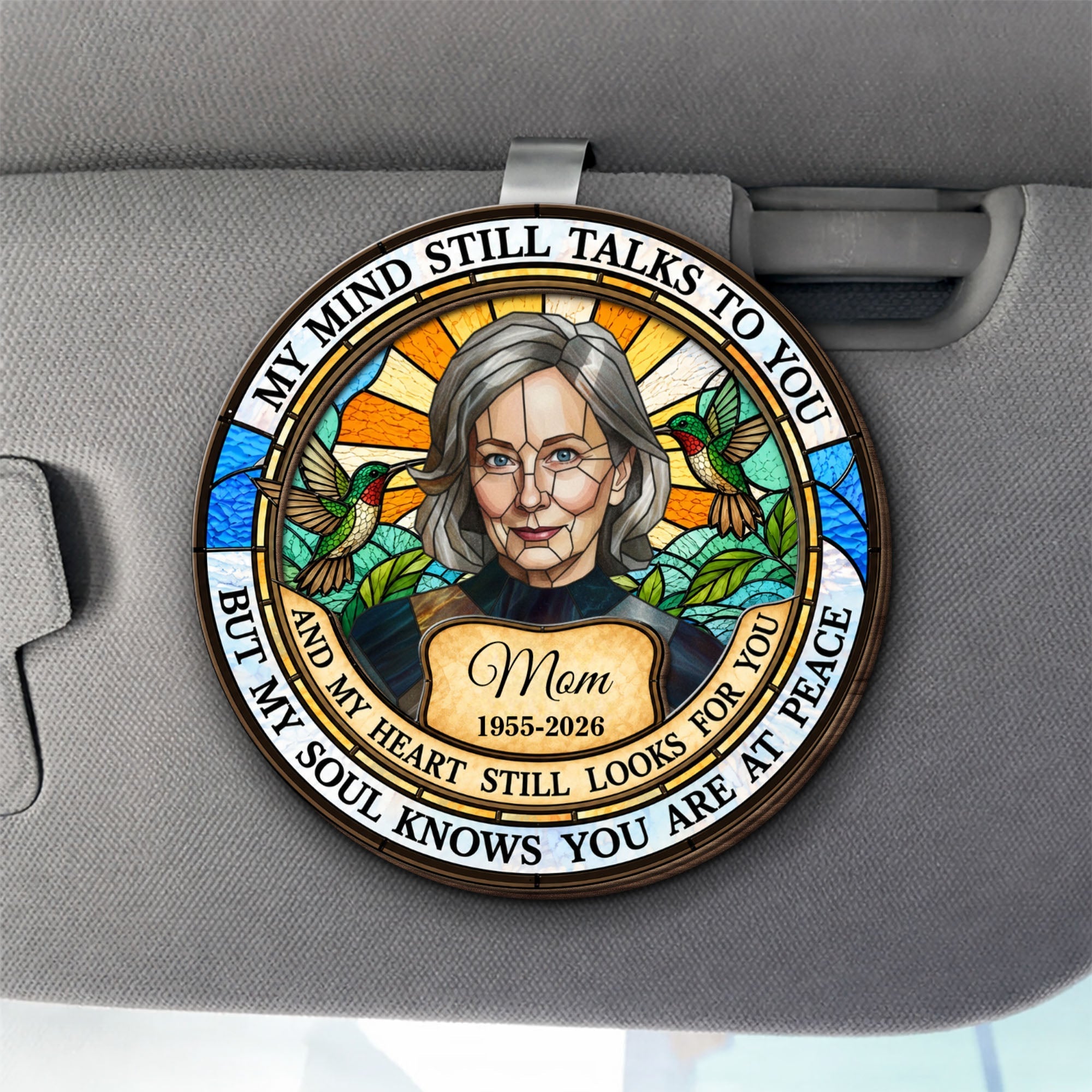 Personalized Memorial Car Visor Clip for Mom Hummingbird Gift