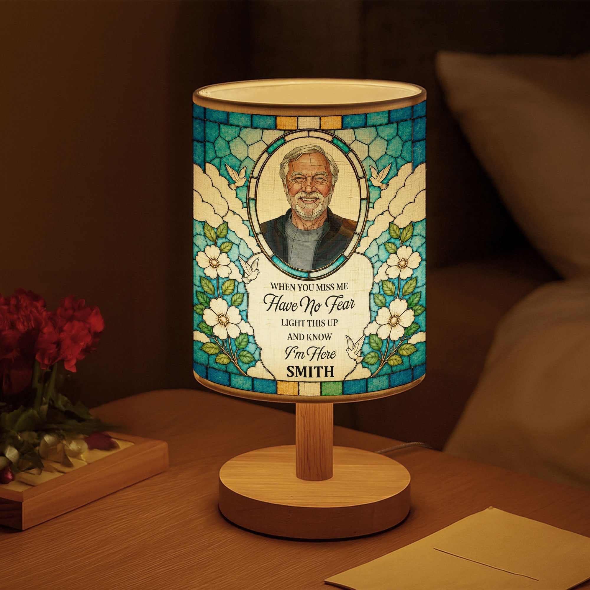 Personalized Memorial Fabric Lamp Doves Custom Name Gift