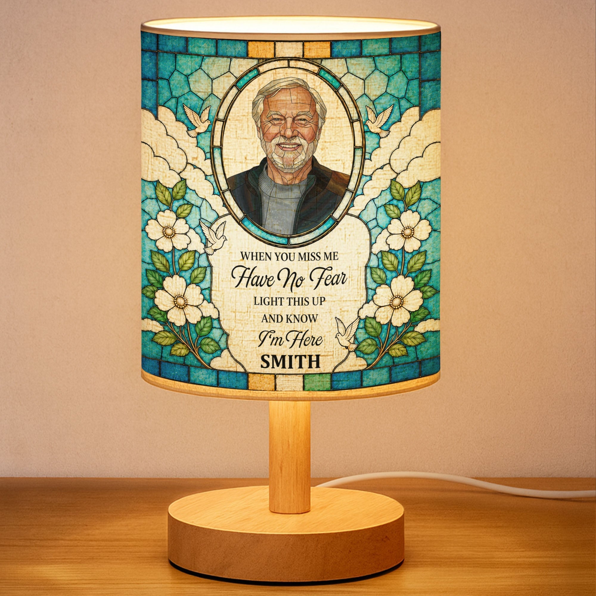 Personalized Memorial Fabric Lamp Doves Custom Name Gift