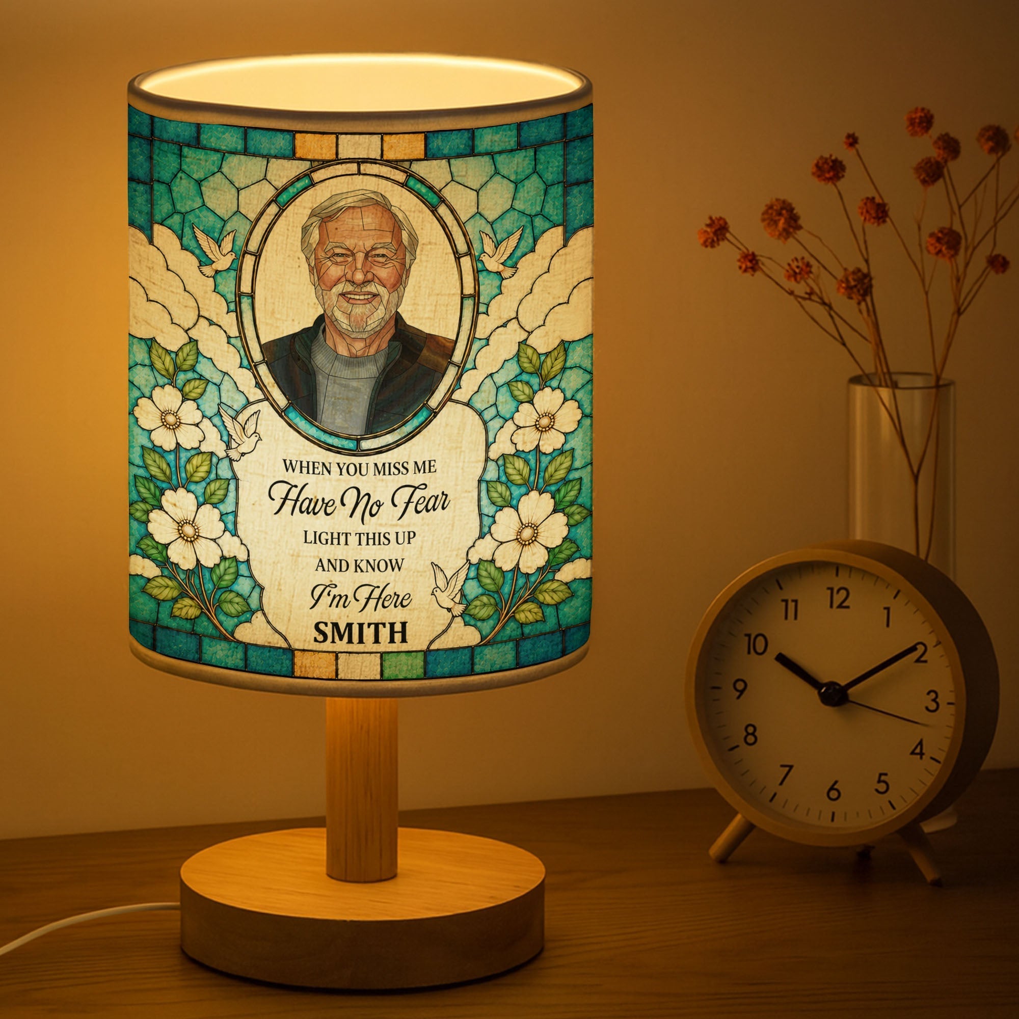Personalized Memorial Fabric Lamp Doves Custom Name Gift