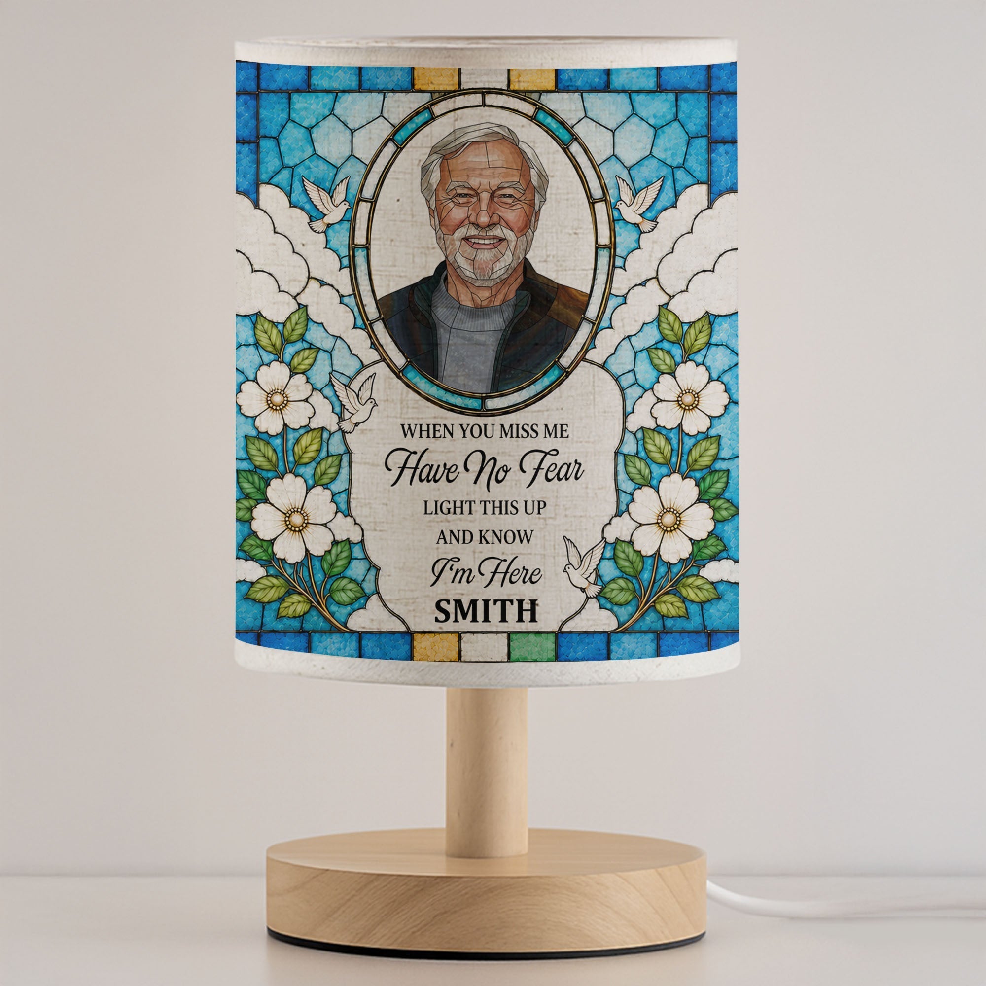 Personalized Memorial Fabric Lamp Doves Custom Name Gift