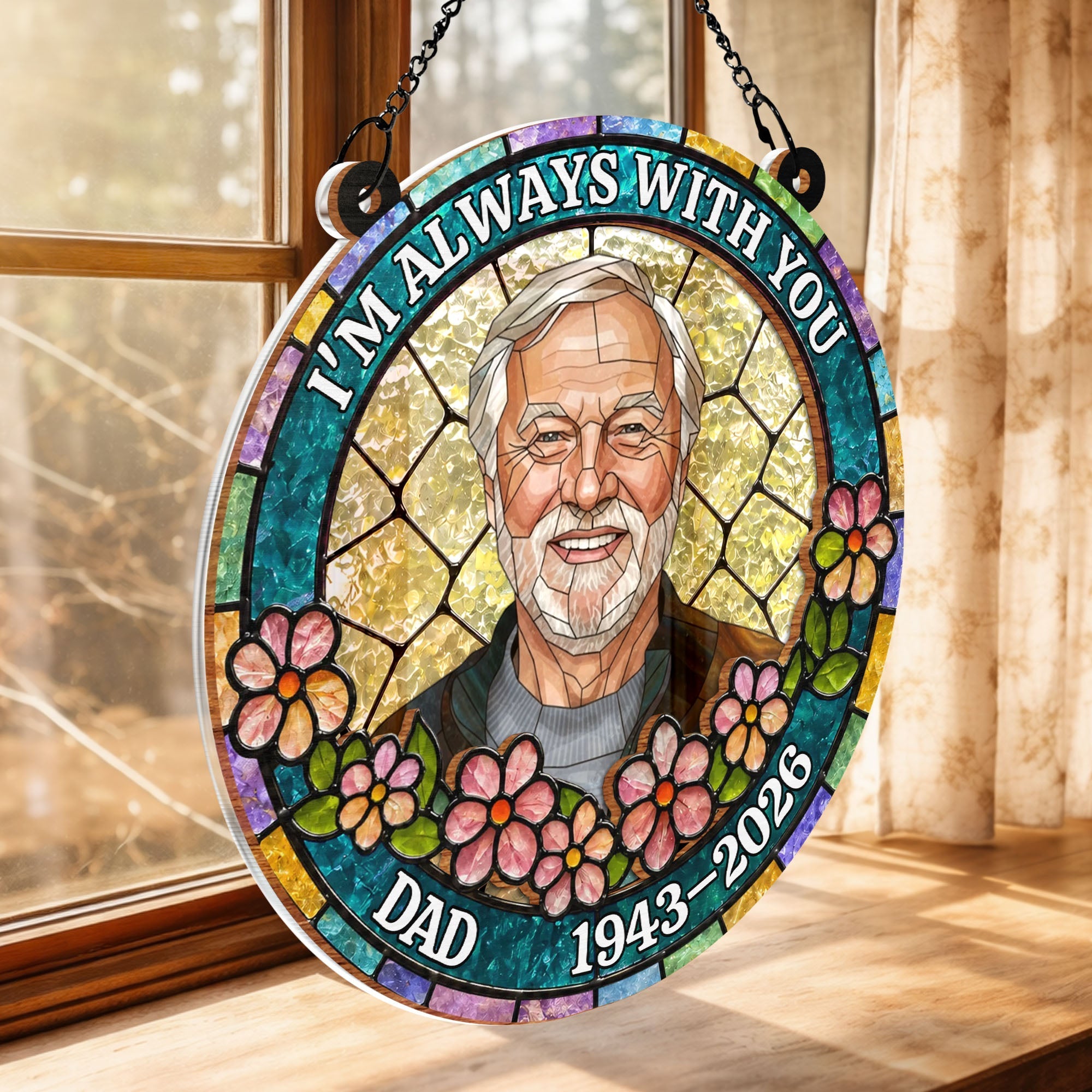 Personalized Suncatcher Memorial Gift for Dad | Custom Flowers