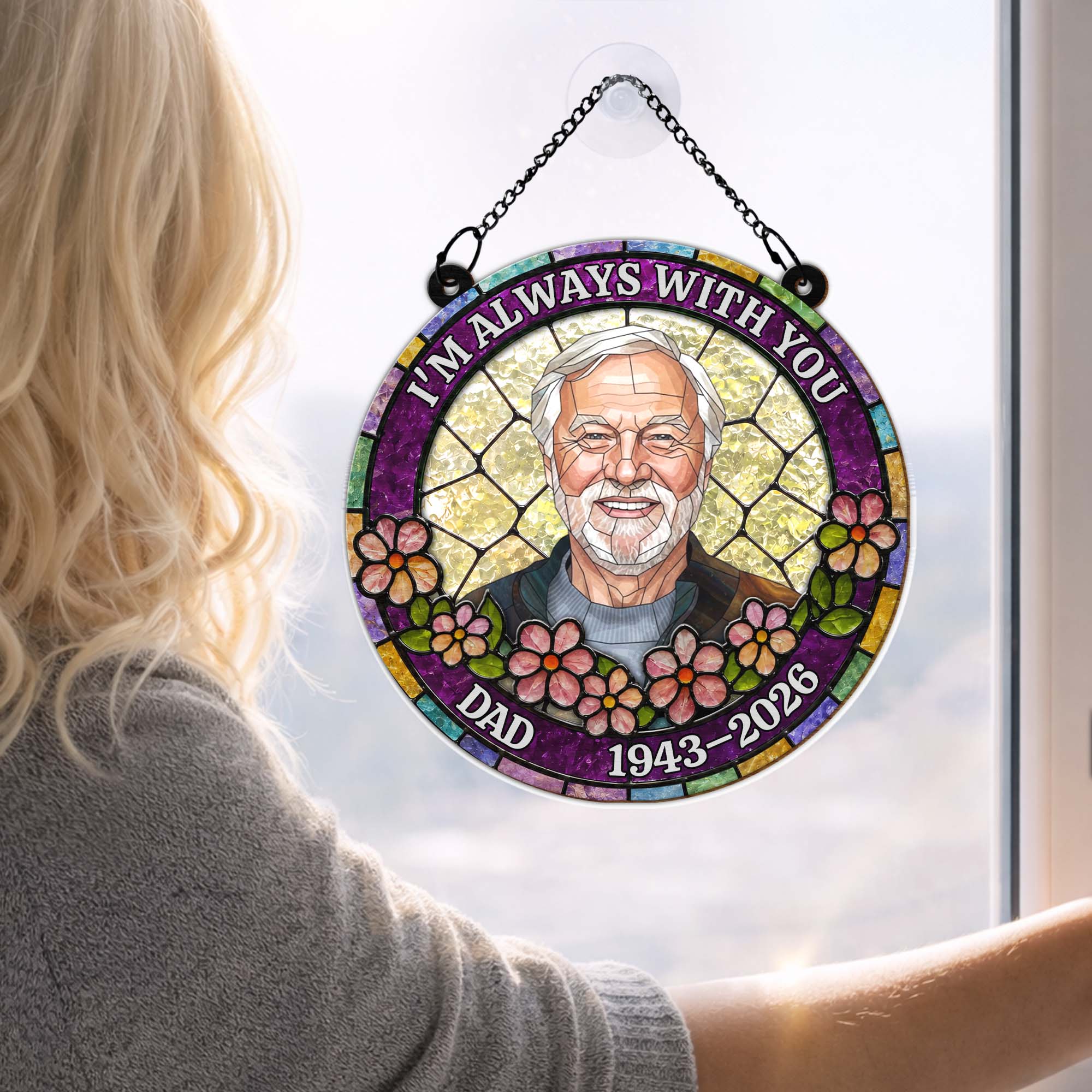 Personalized Suncatcher Memorial Gift for Dad | Custom Flowers