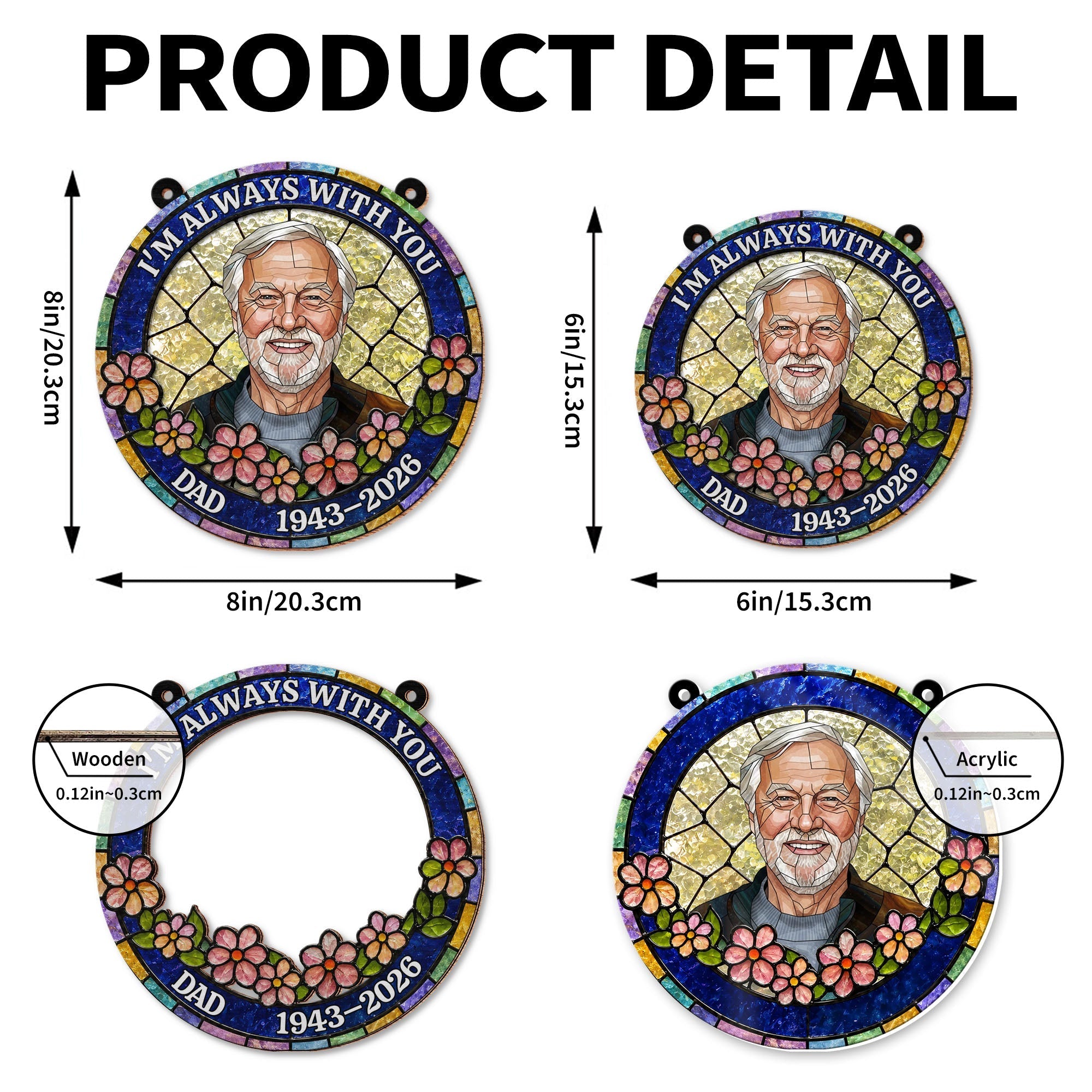Personalized Suncatcher Memorial Gift for Dad | Custom Flowers