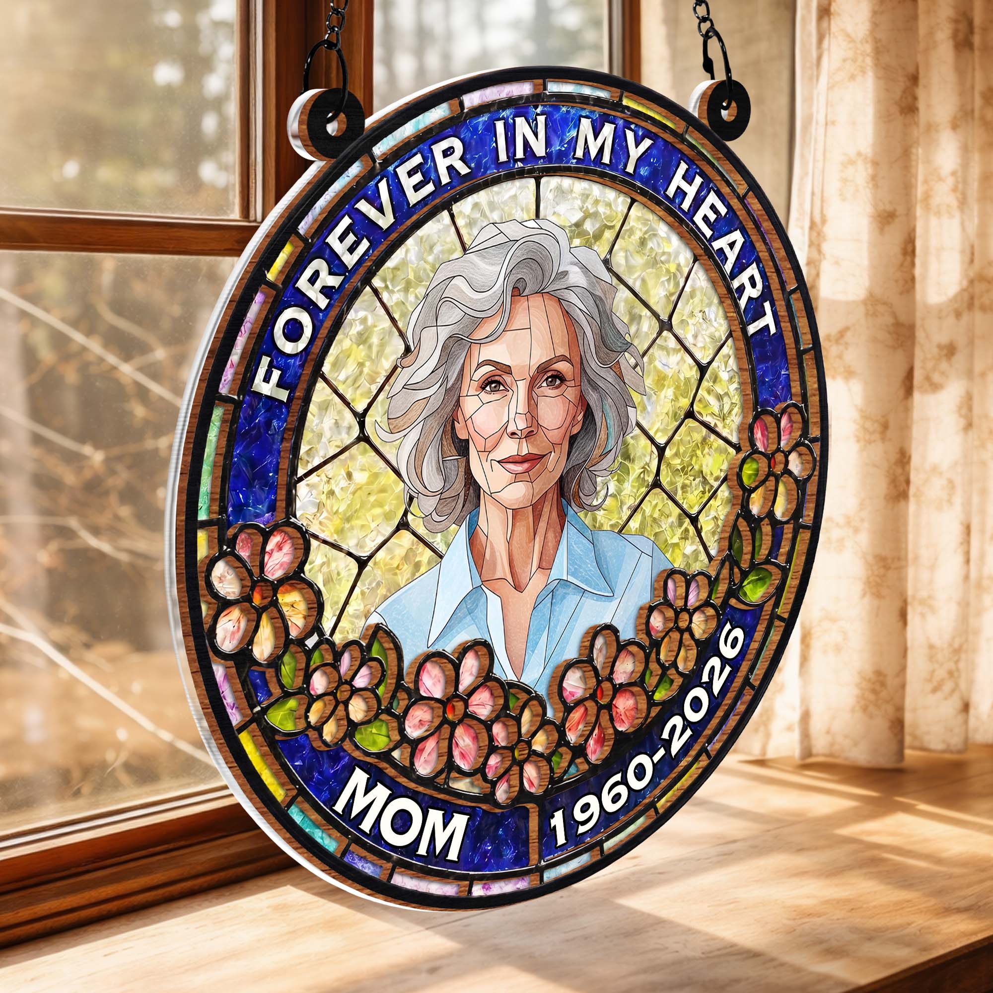 Personalized Memorial Suncatcher Portrait Gift for Mom