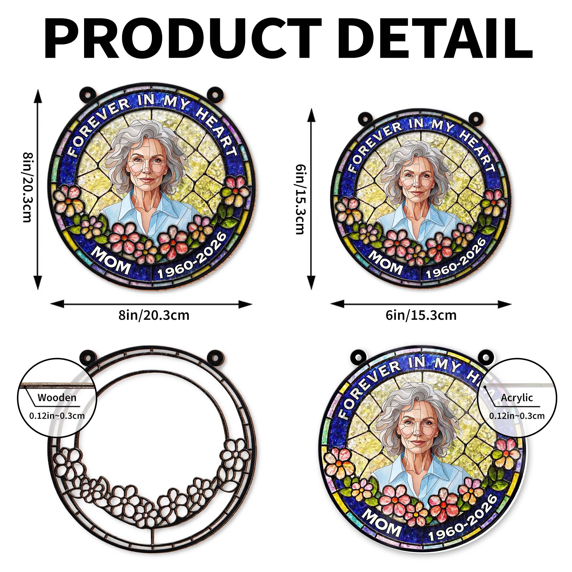Personalized Memorial Suncatcher Portrait Gift for Mom