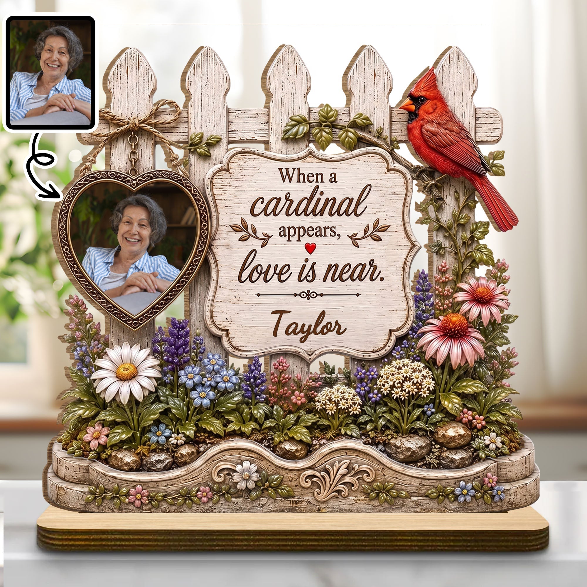 Personalized 2-Layer Wood Plaque Custom Name Cardinal Gift