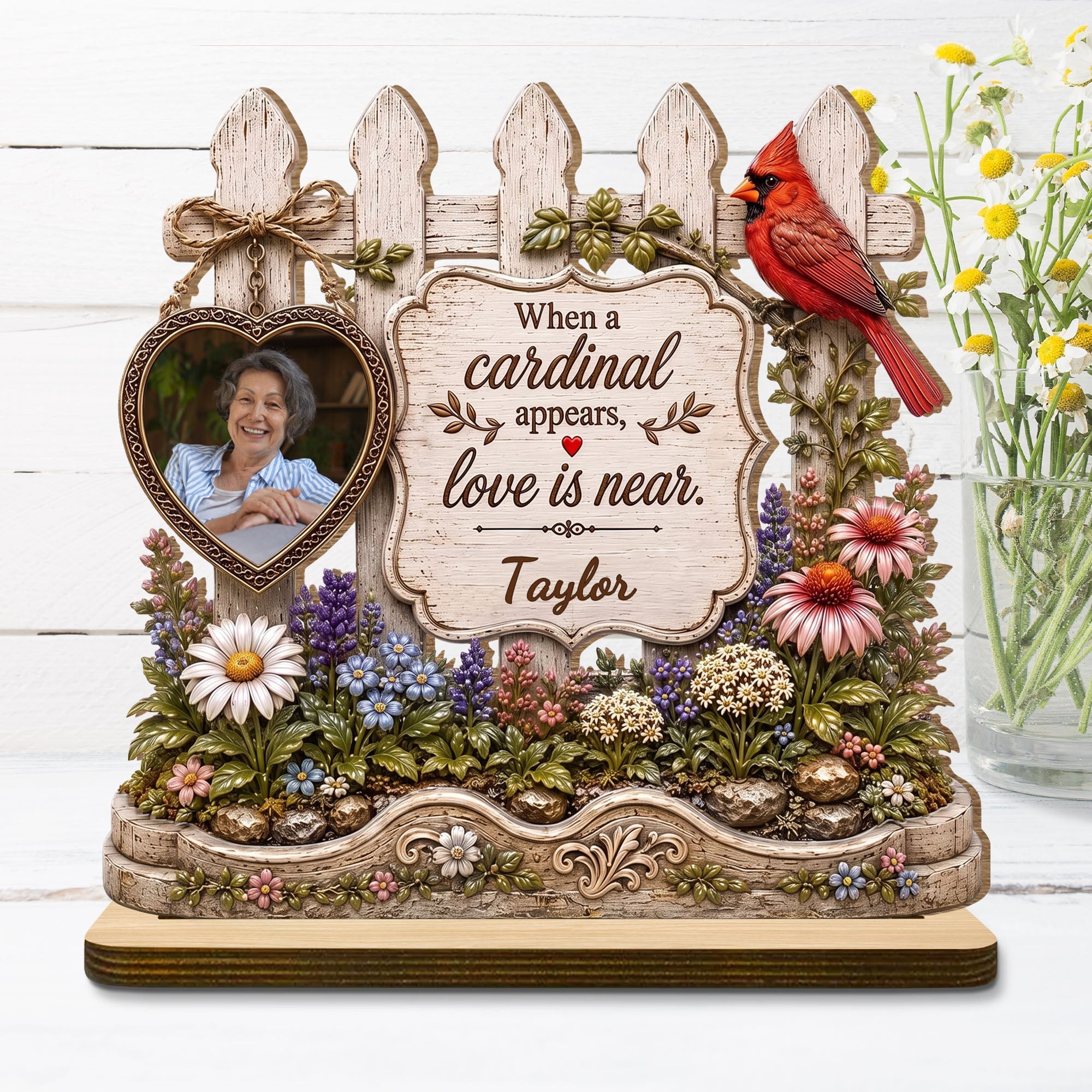 Personalized 2-Layer Wood Plaque Custom Name Cardinal Gift