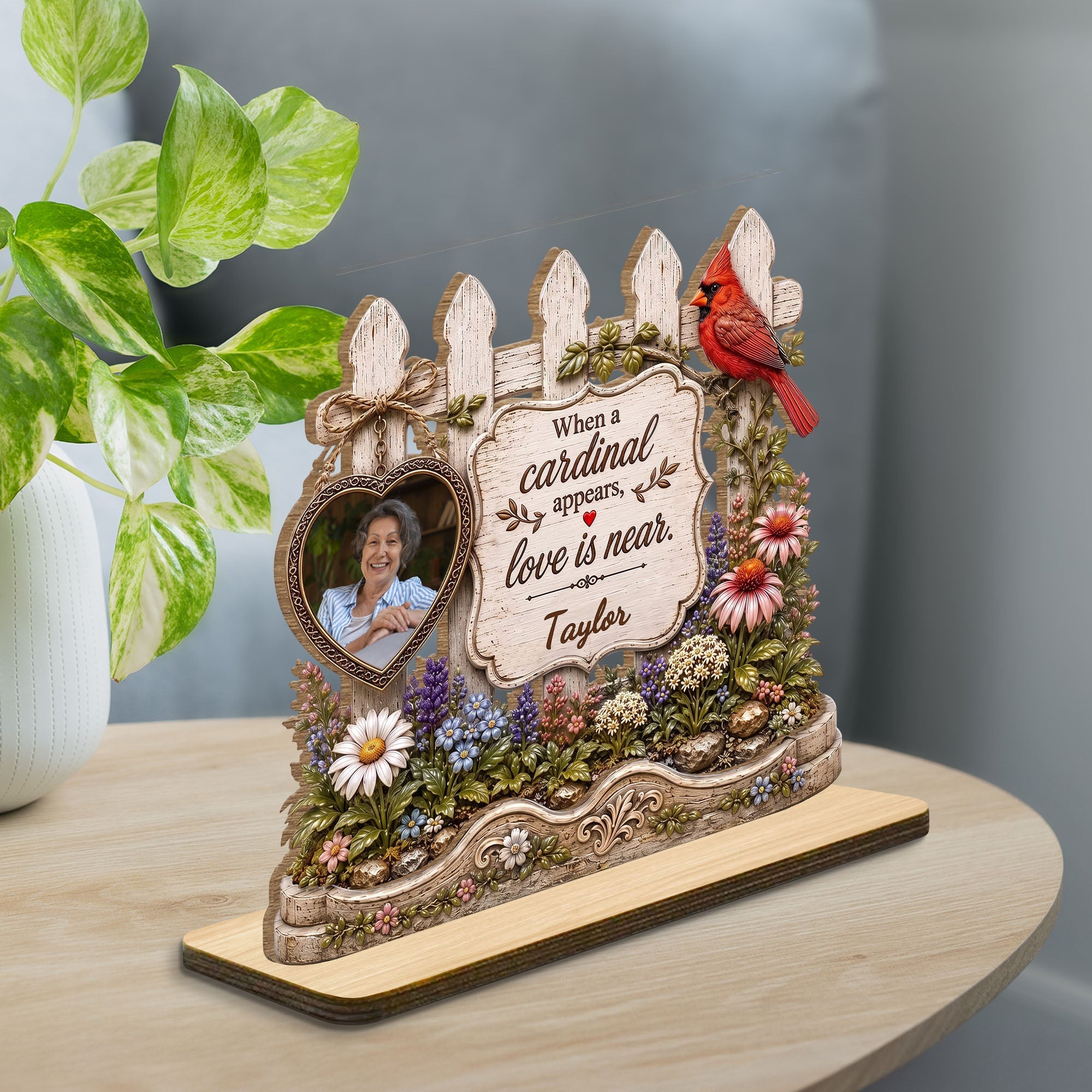 Personalized 2-Layer Wood Plaque Custom Name Cardinal Gift