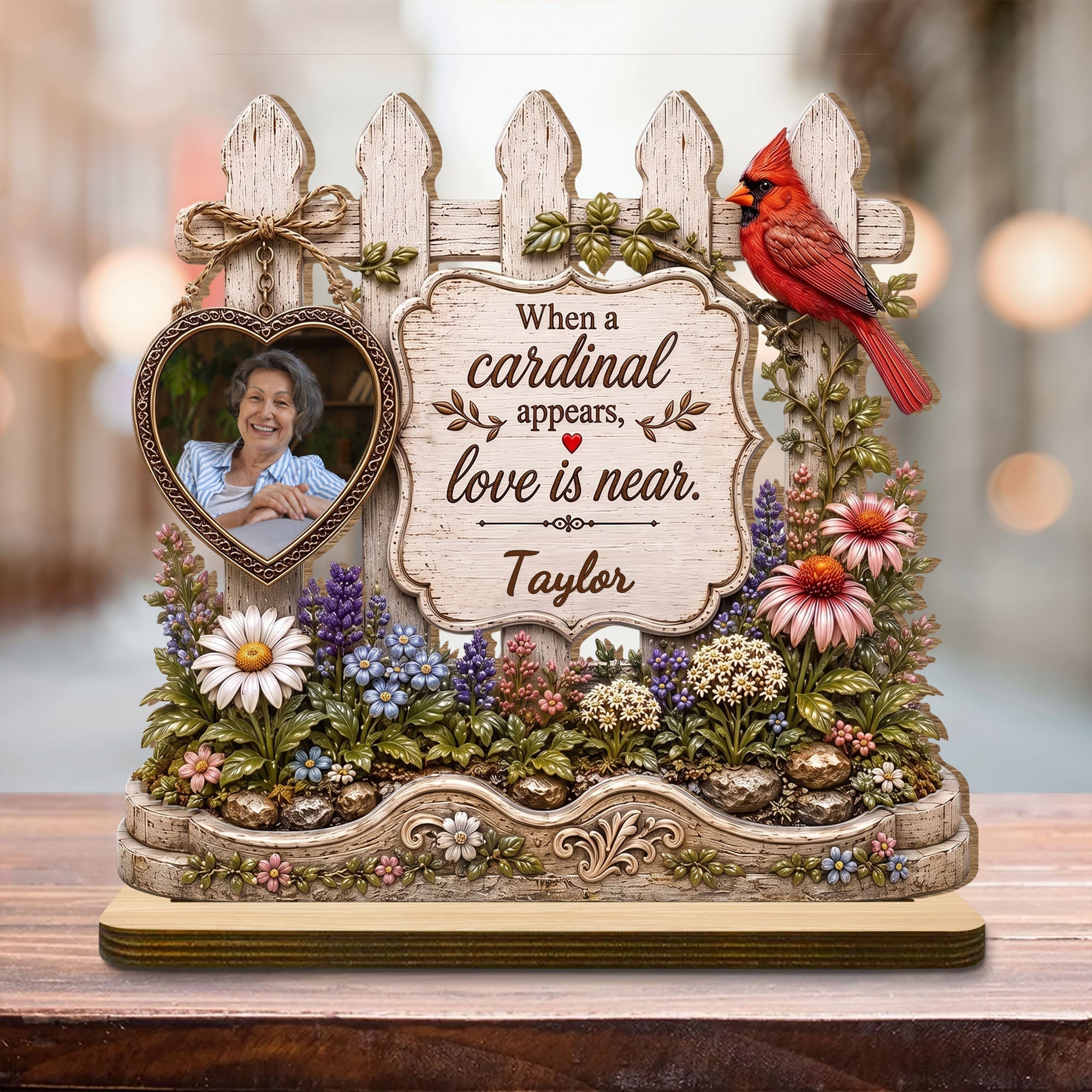 Personalized 2-Layer Wood Plaque Custom Name Cardinal Gift