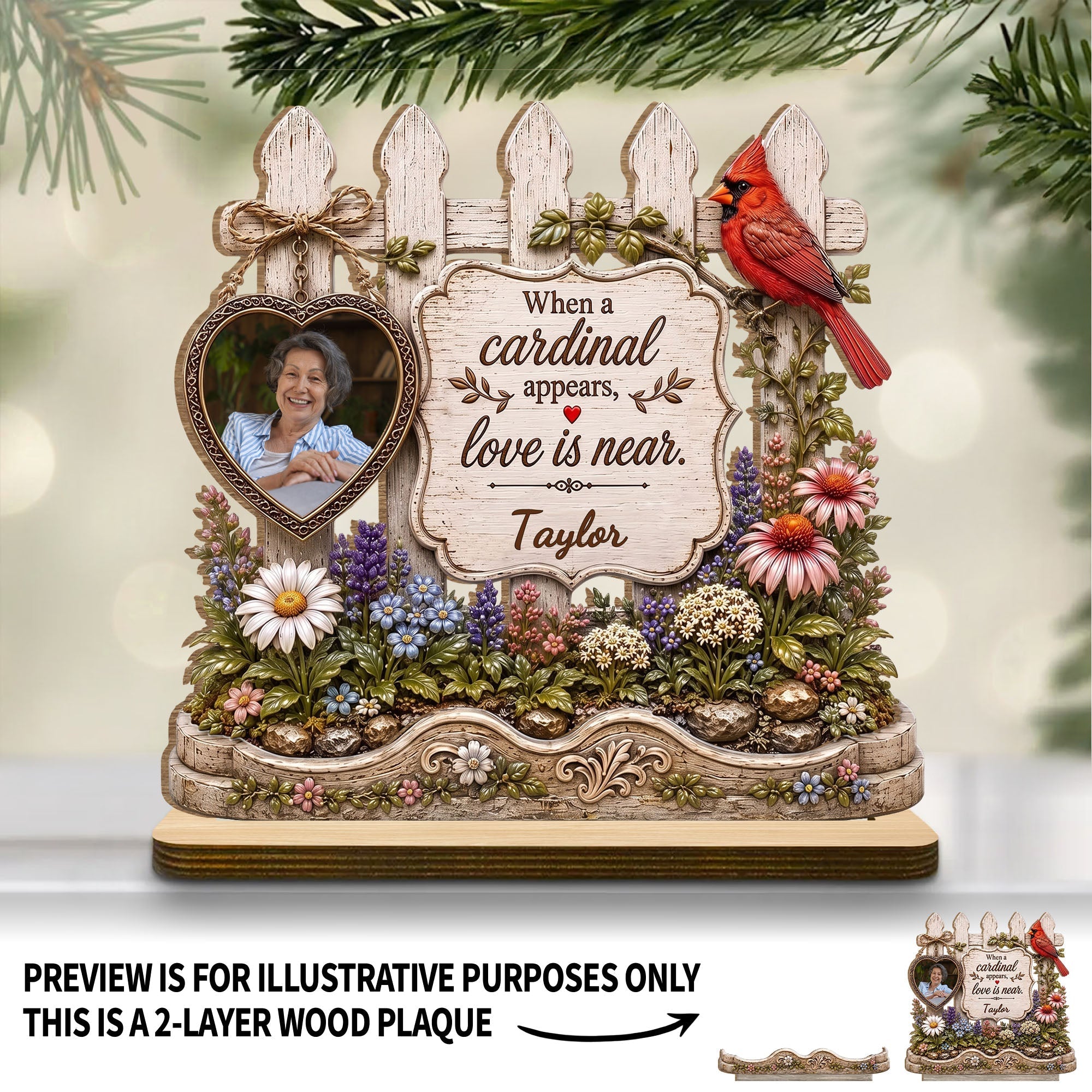 Personalized 2-Layer Wood Plaque Custom Name Cardinal Gift