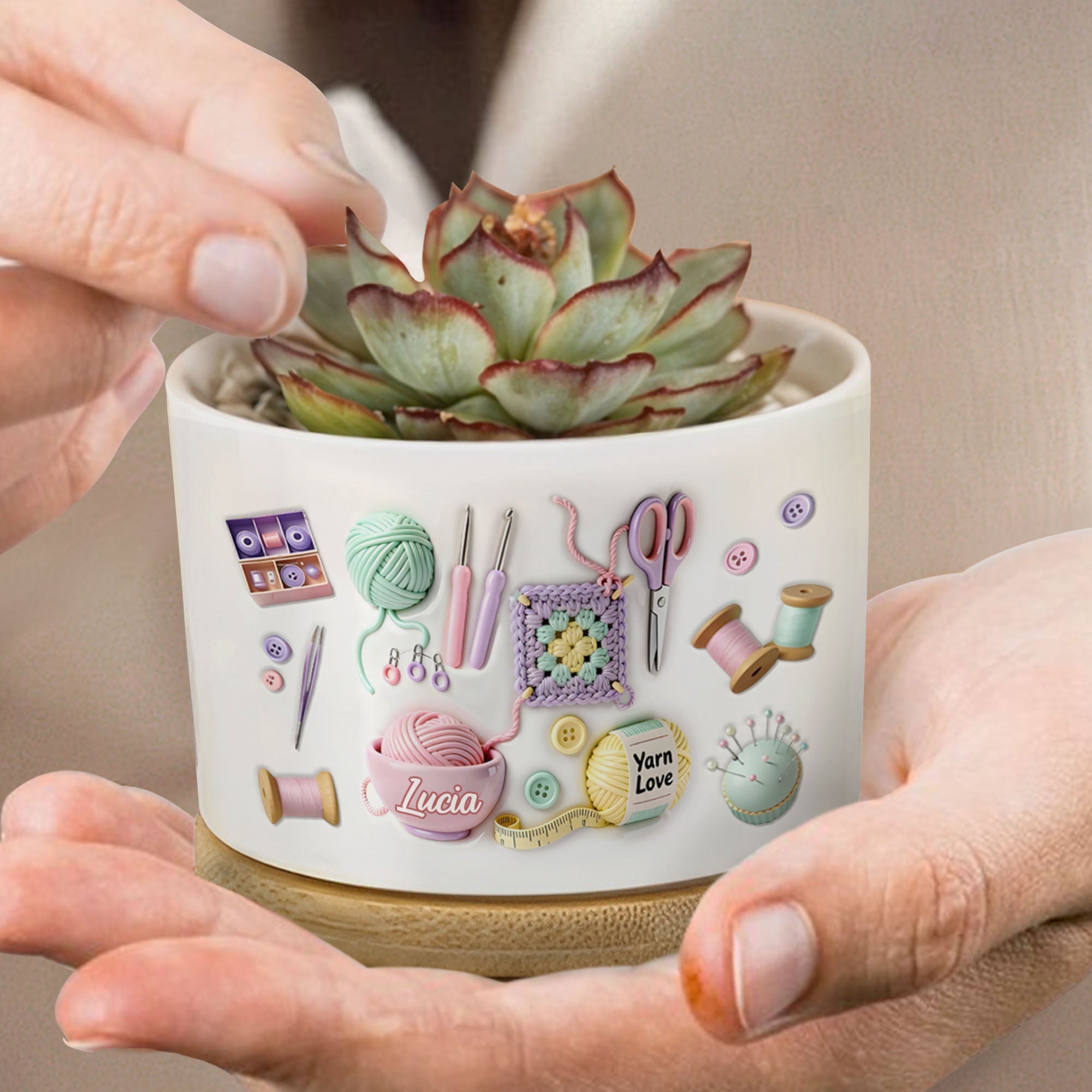 Personalized Yarn Love Ceramic Plant Pot Custom Gifts for Aunt