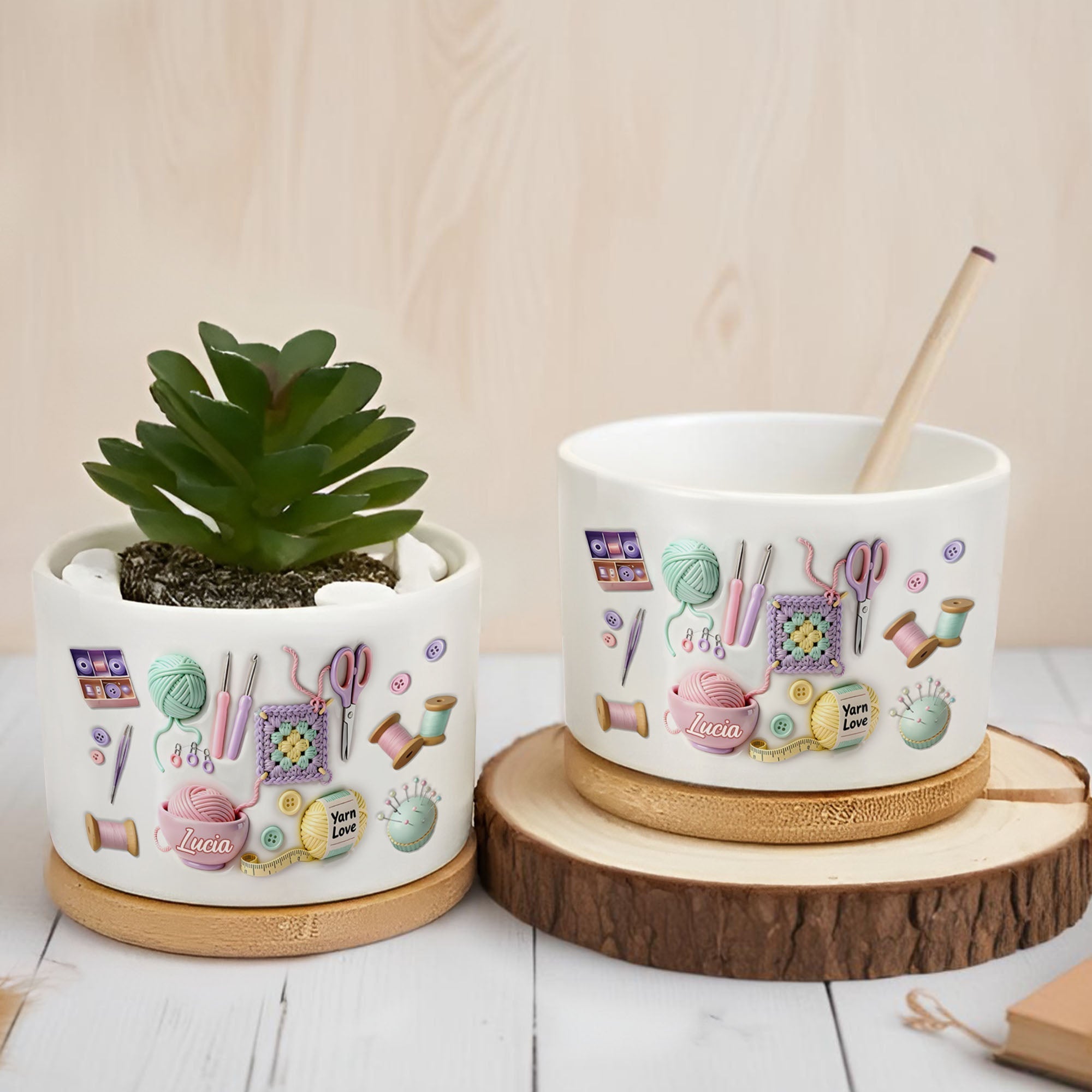 Personalized Yarn Love Ceramic Plant Pot Custom Gifts for Aunt