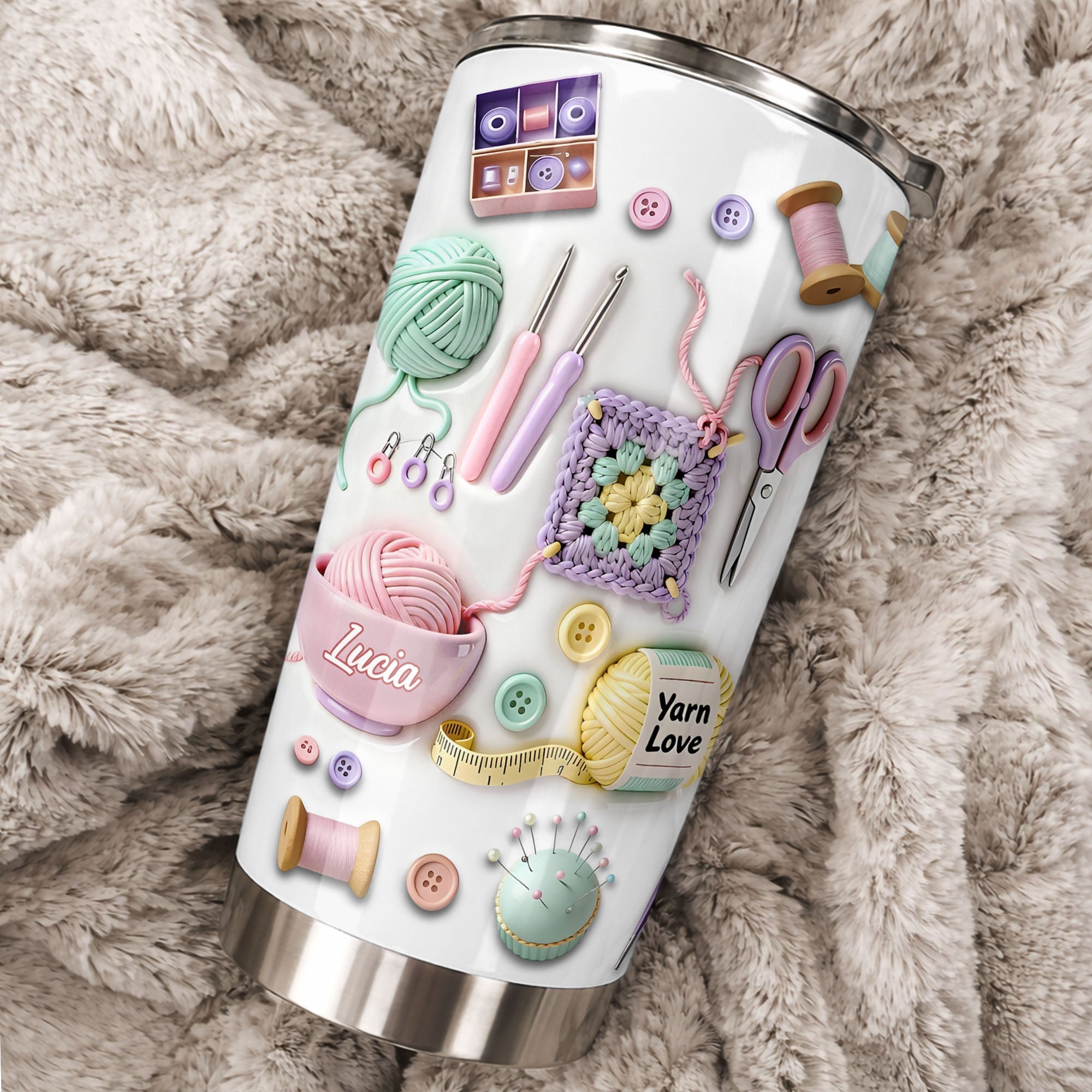 Personalized 20oz Stainless Steel Tumbler Yarn Love Gift for Crafters