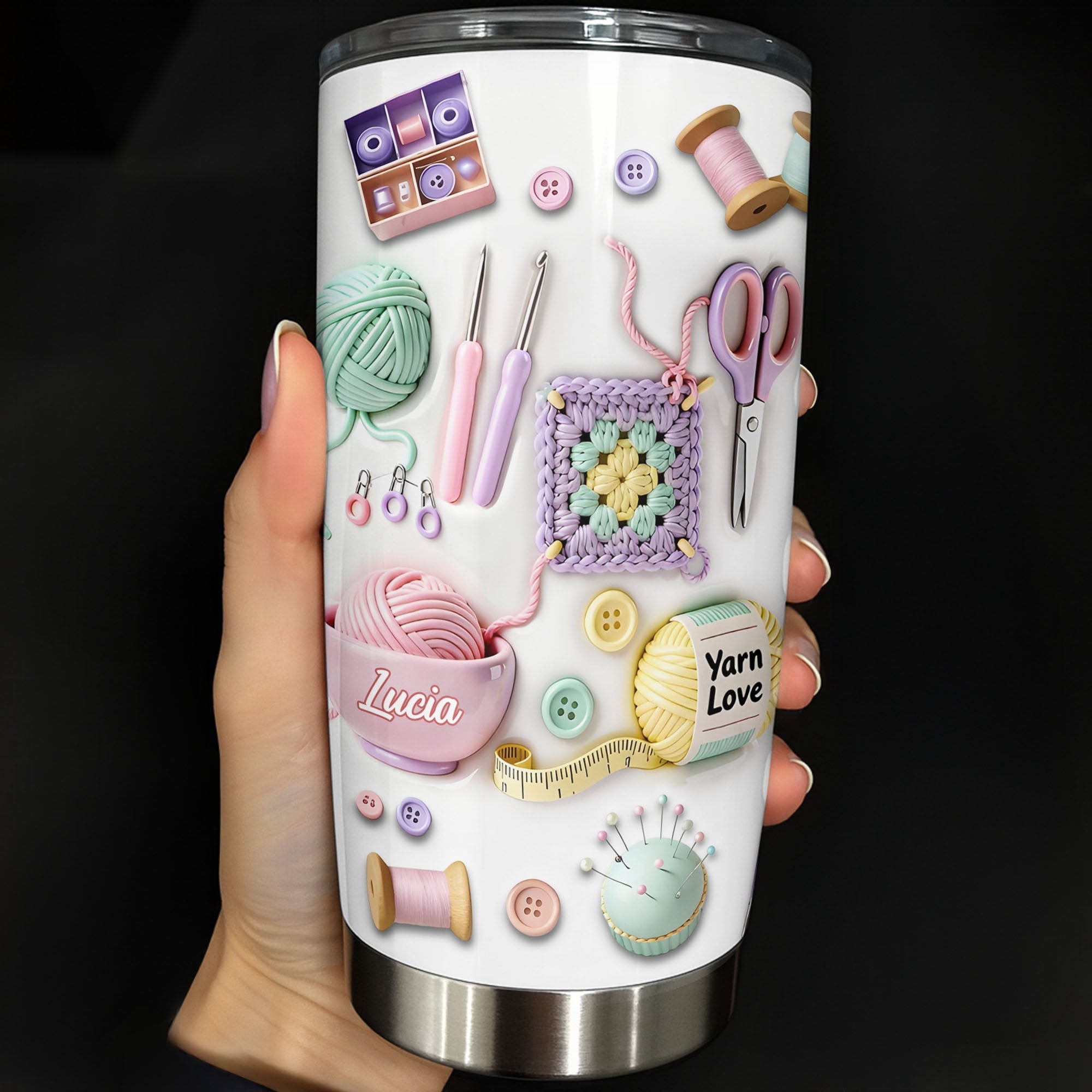 Personalized 20oz Stainless Steel Tumbler Yarn Love Gift for Crafters