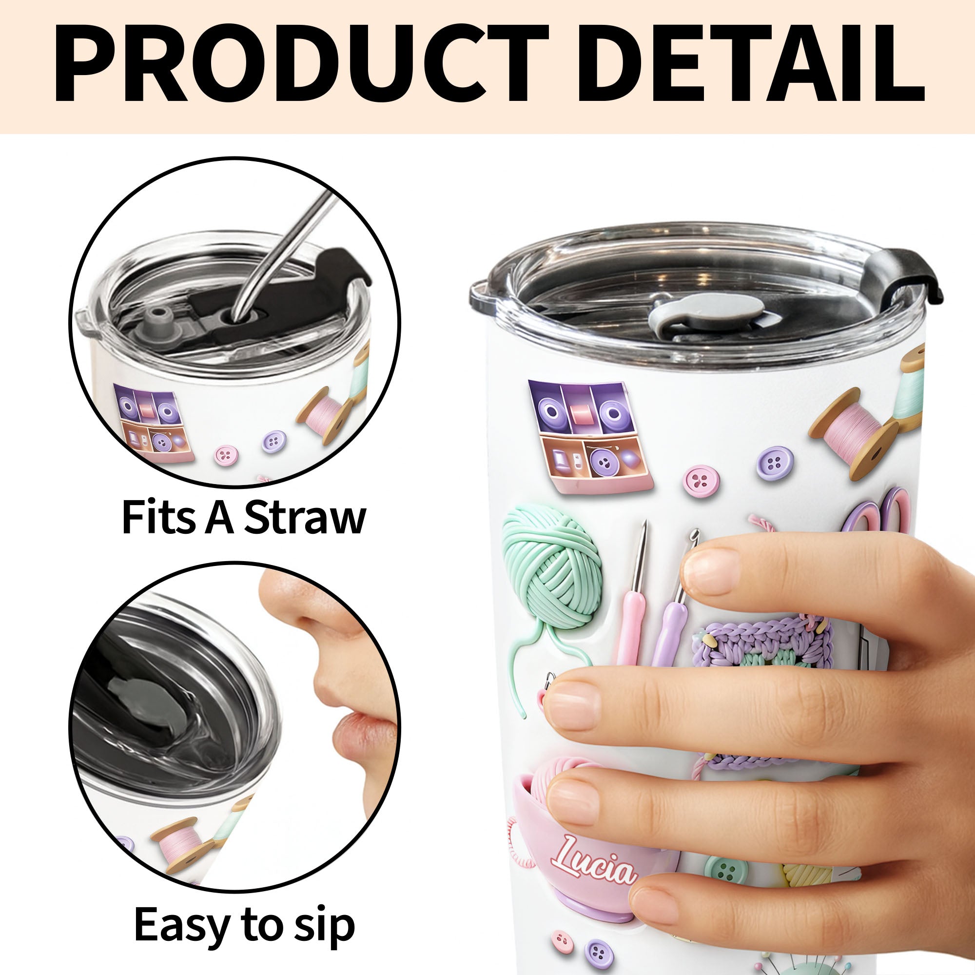 Personalized 20oz Stainless Steel Tumbler Yarn Love Gift for Crafters