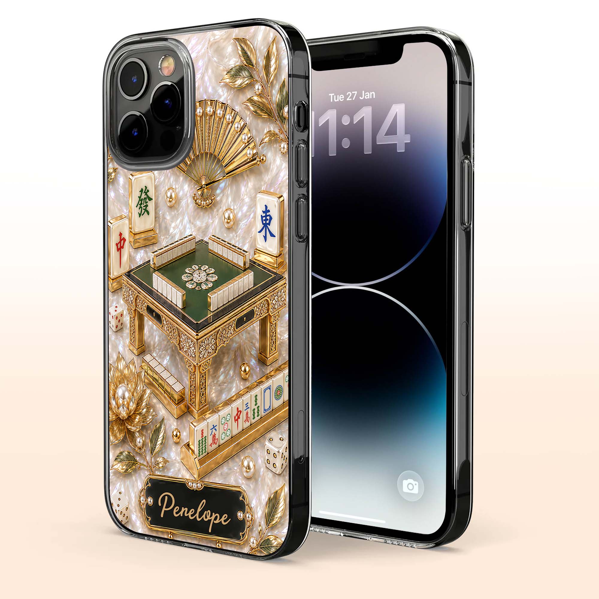 Personalized Clear Phone Case for Mahjong Lovers | Custom Name Gift