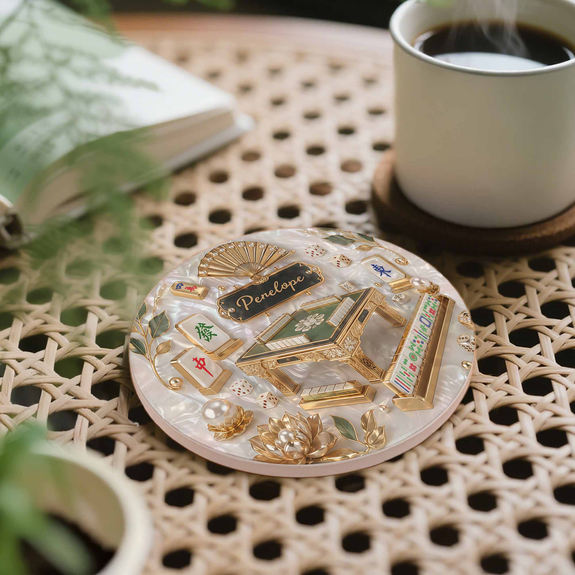 Personalized 3D Mahjong Ceramic Coaster Custom Name Gift