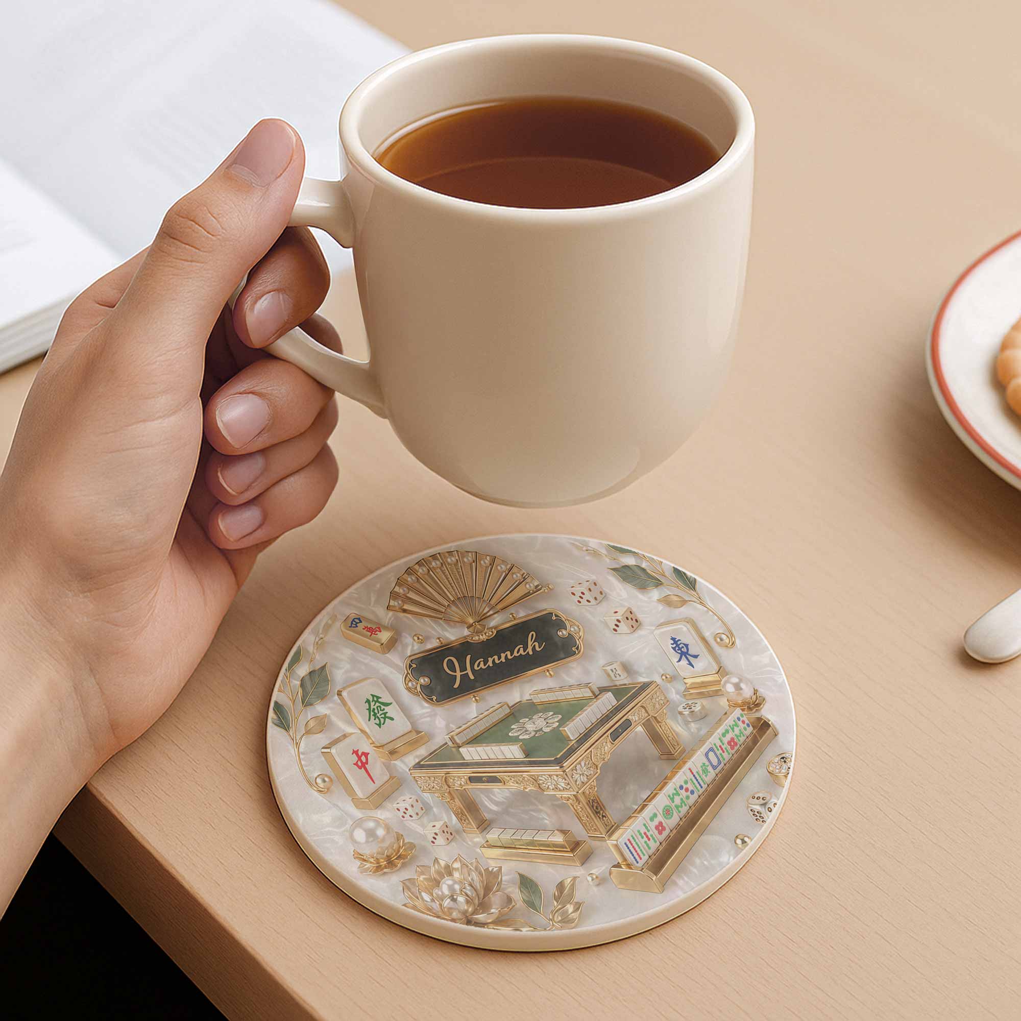 Personalized 3D Mahjong Ceramic Coaster Custom Name Gift