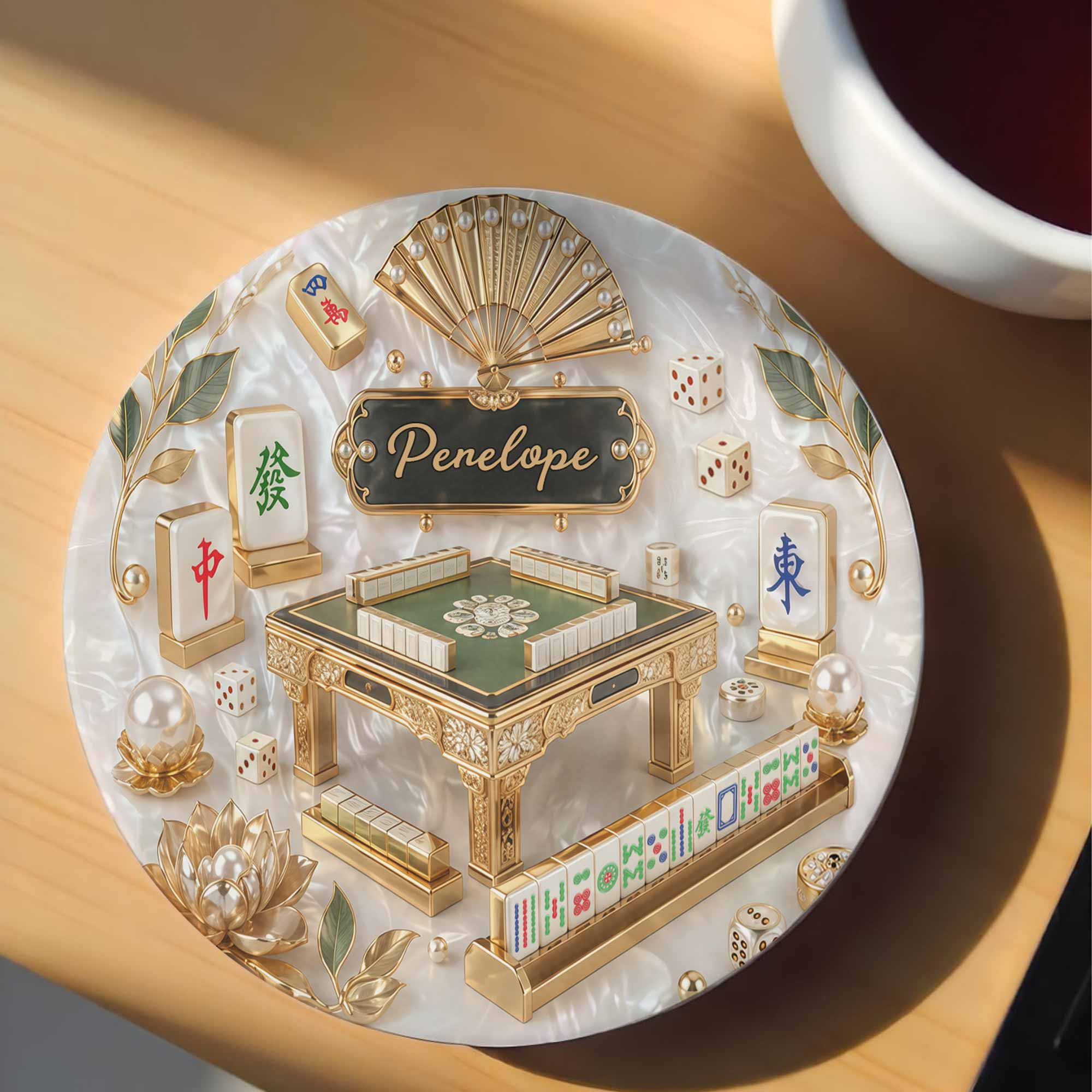 Personalized 3D Mahjong Ceramic Coaster Custom Name Gift