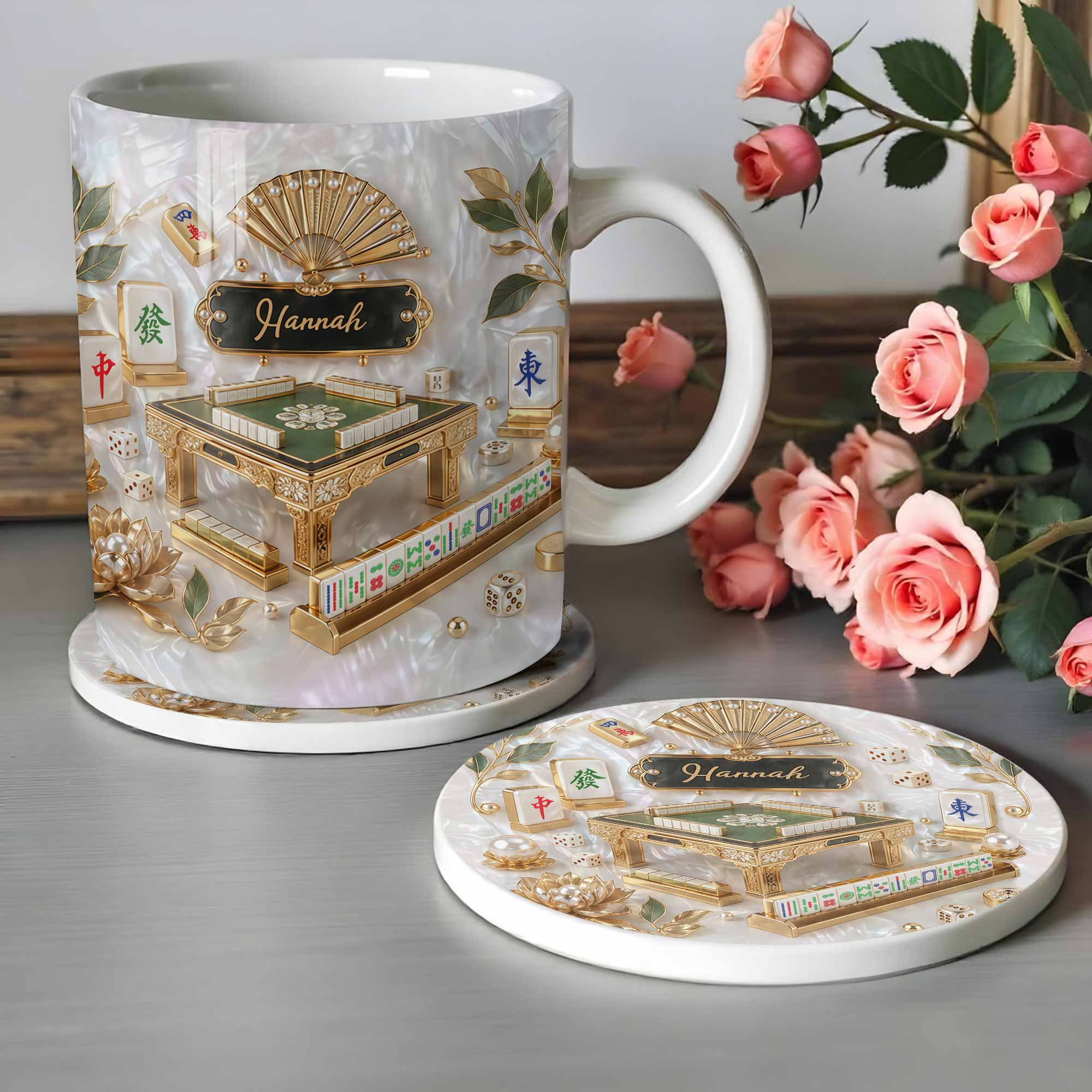 Personalized 3D Mahjong Ceramic Coaster Custom Name Gift
