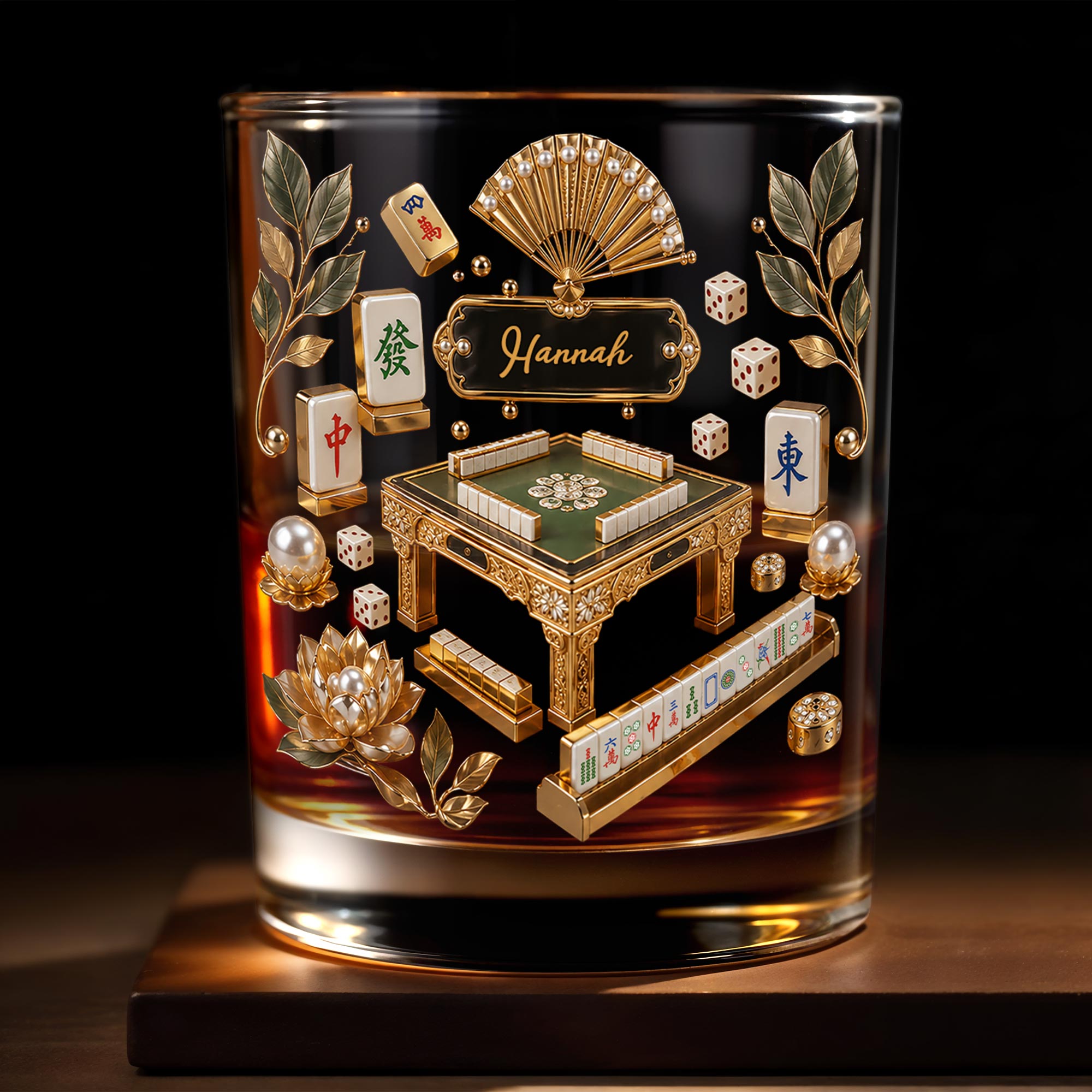Personalized Custom Whiskey Glass with Gold Tiles for Dad