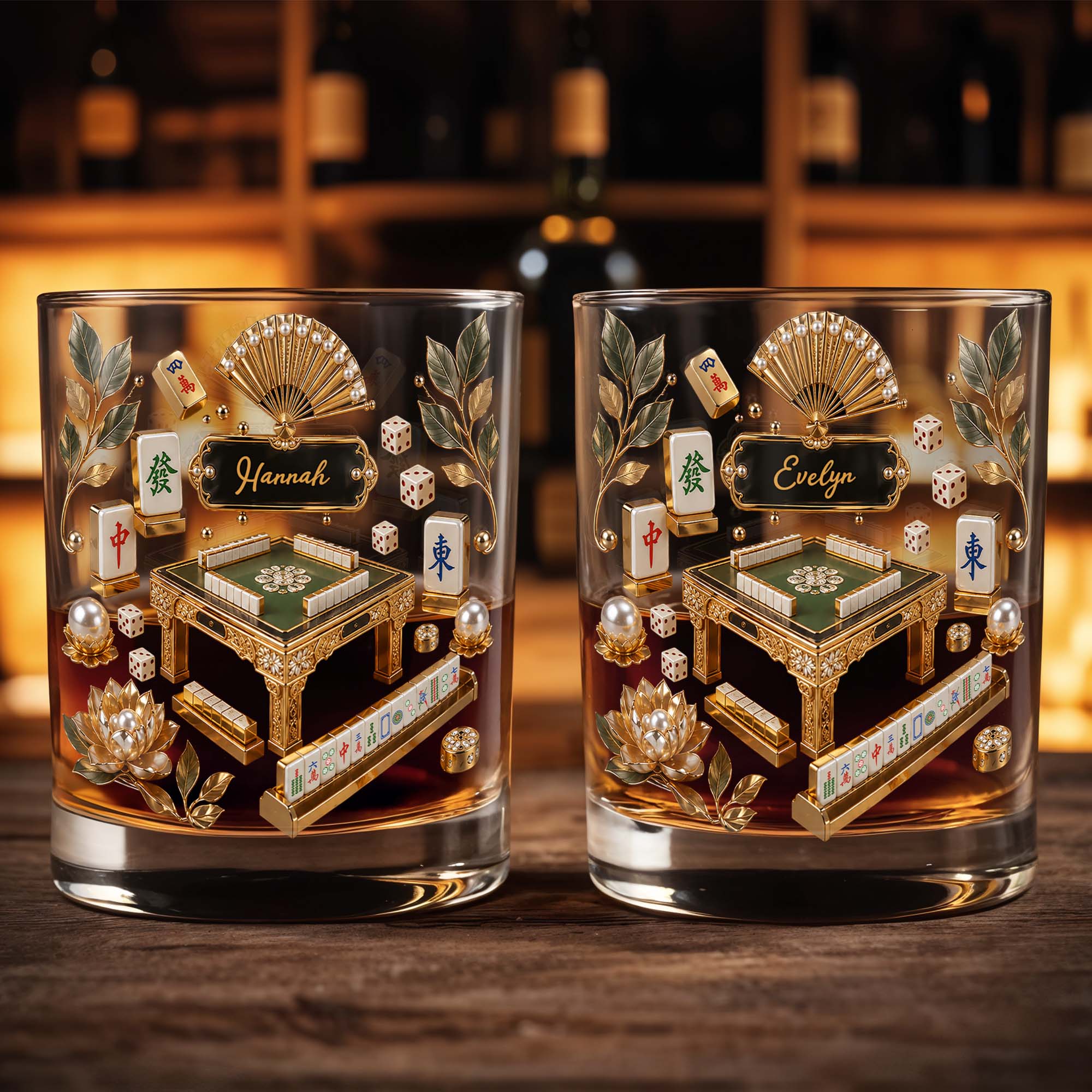 Personalized Custom Whiskey Glass with Gold Tiles for Dad