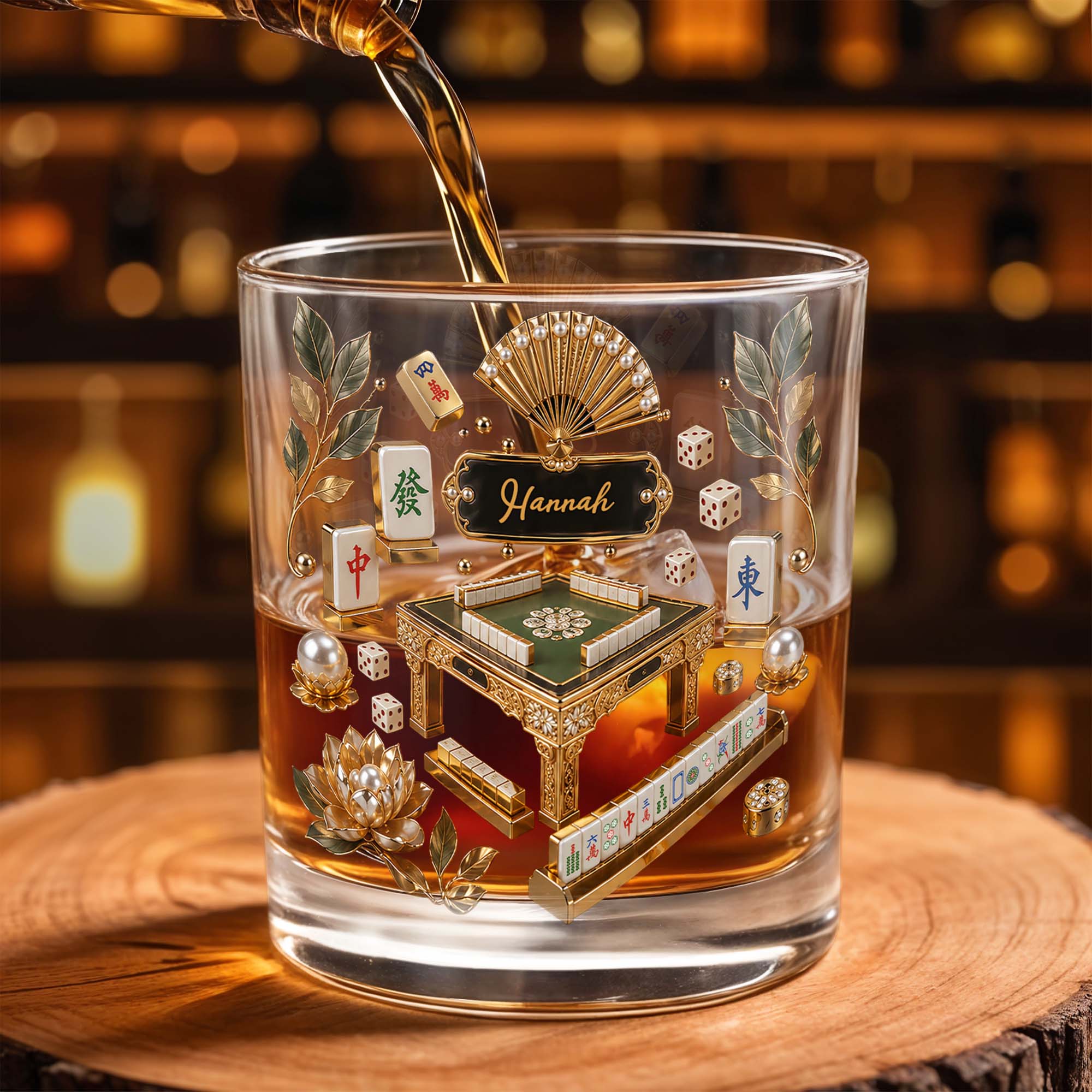 Personalized Custom Whiskey Glass with Gold Tiles for Dad