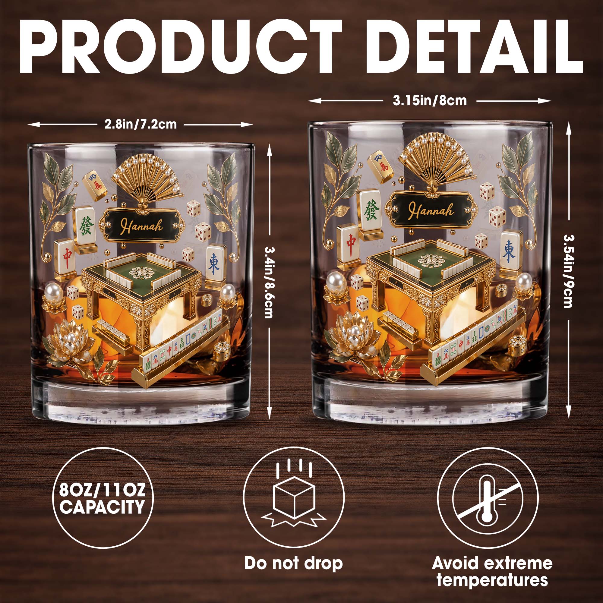Personalized Custom Whiskey Glass with Gold Tiles for Dad