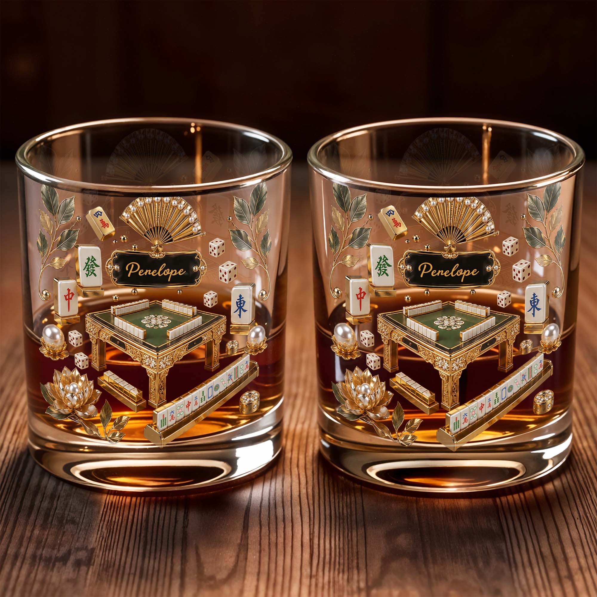 Personalized Custom Whiskey Glass with Gold Tiles for Dad