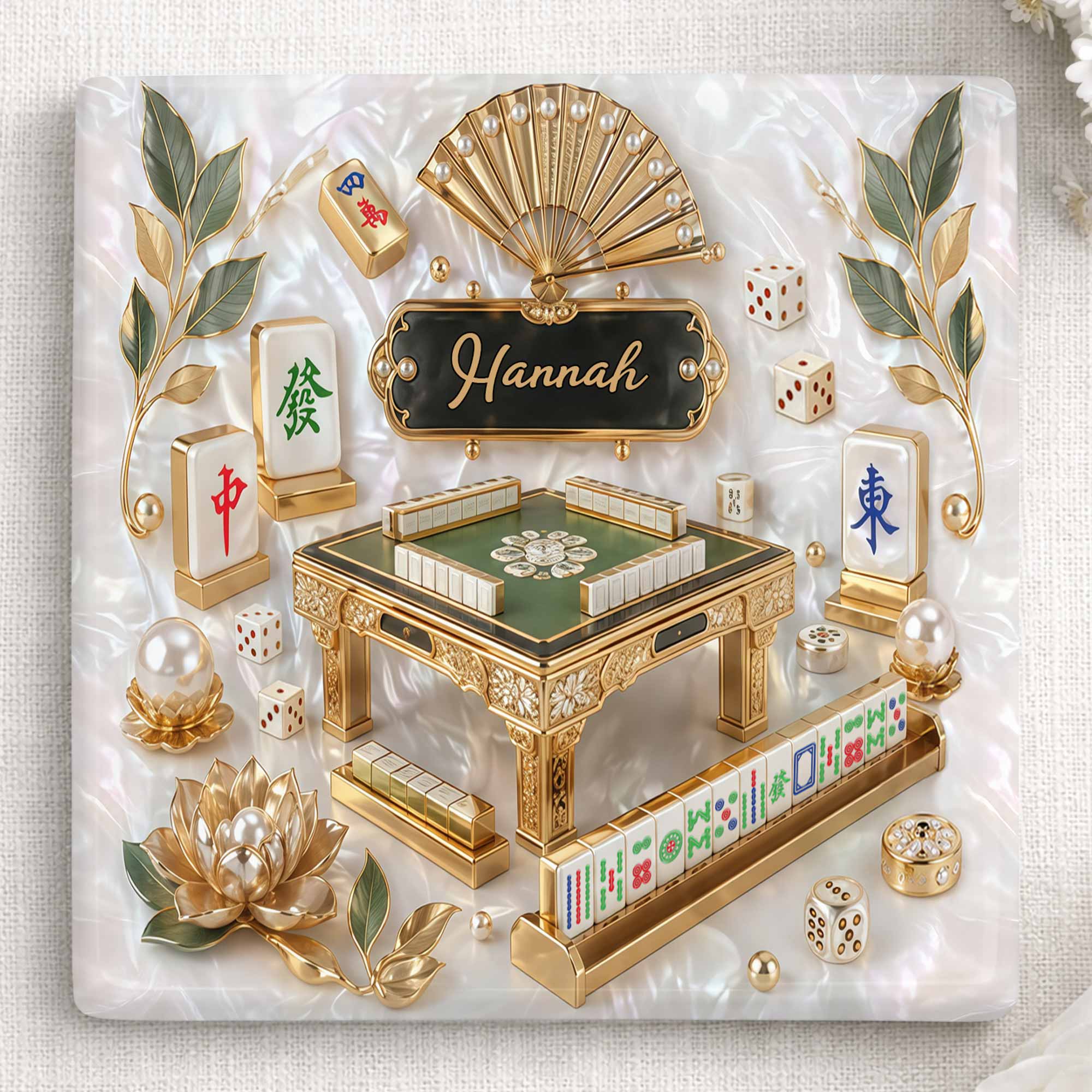 Personalized Mahjong Ceramic Coaster Custom Name Gift for Hobbyists
