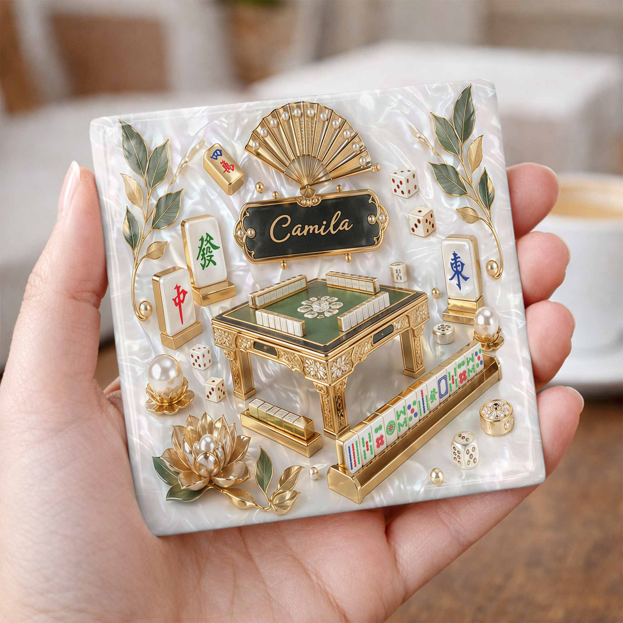 Personalized Mahjong Ceramic Coaster Custom Name Gift for Hobbyists