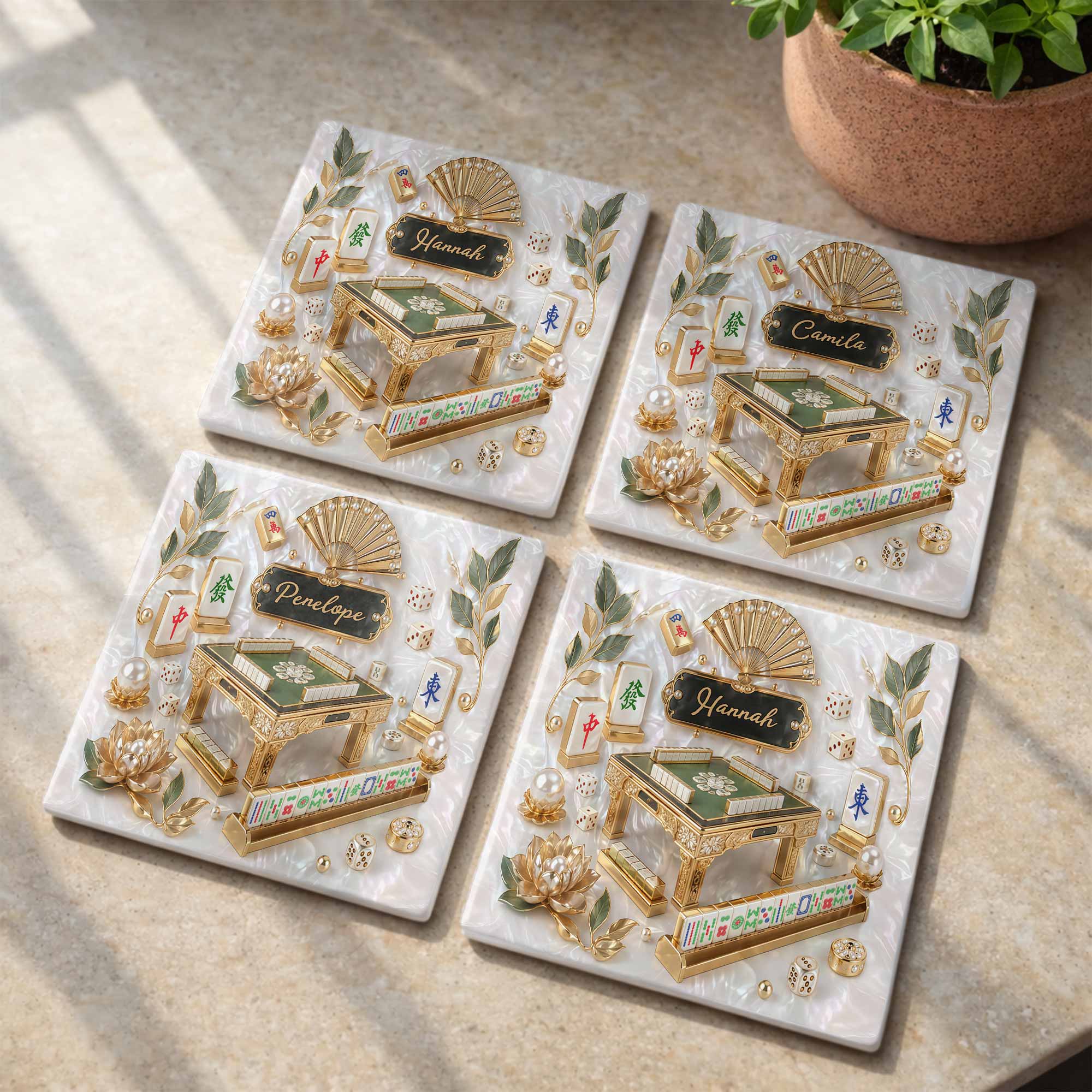 Personalized Mahjong Ceramic Coaster Custom Name Gift for Hobbyists