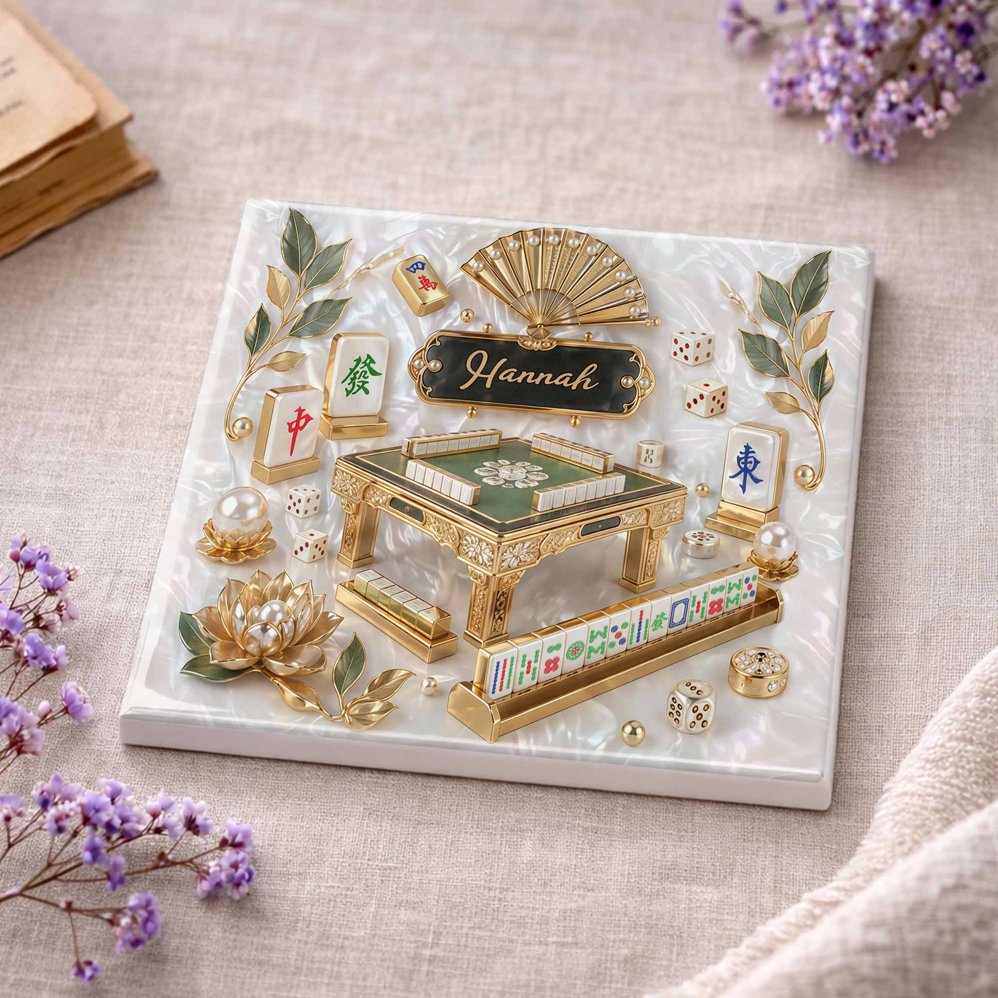 Personalized Mahjong Ceramic Coaster Custom Name Gift for Hobbyists