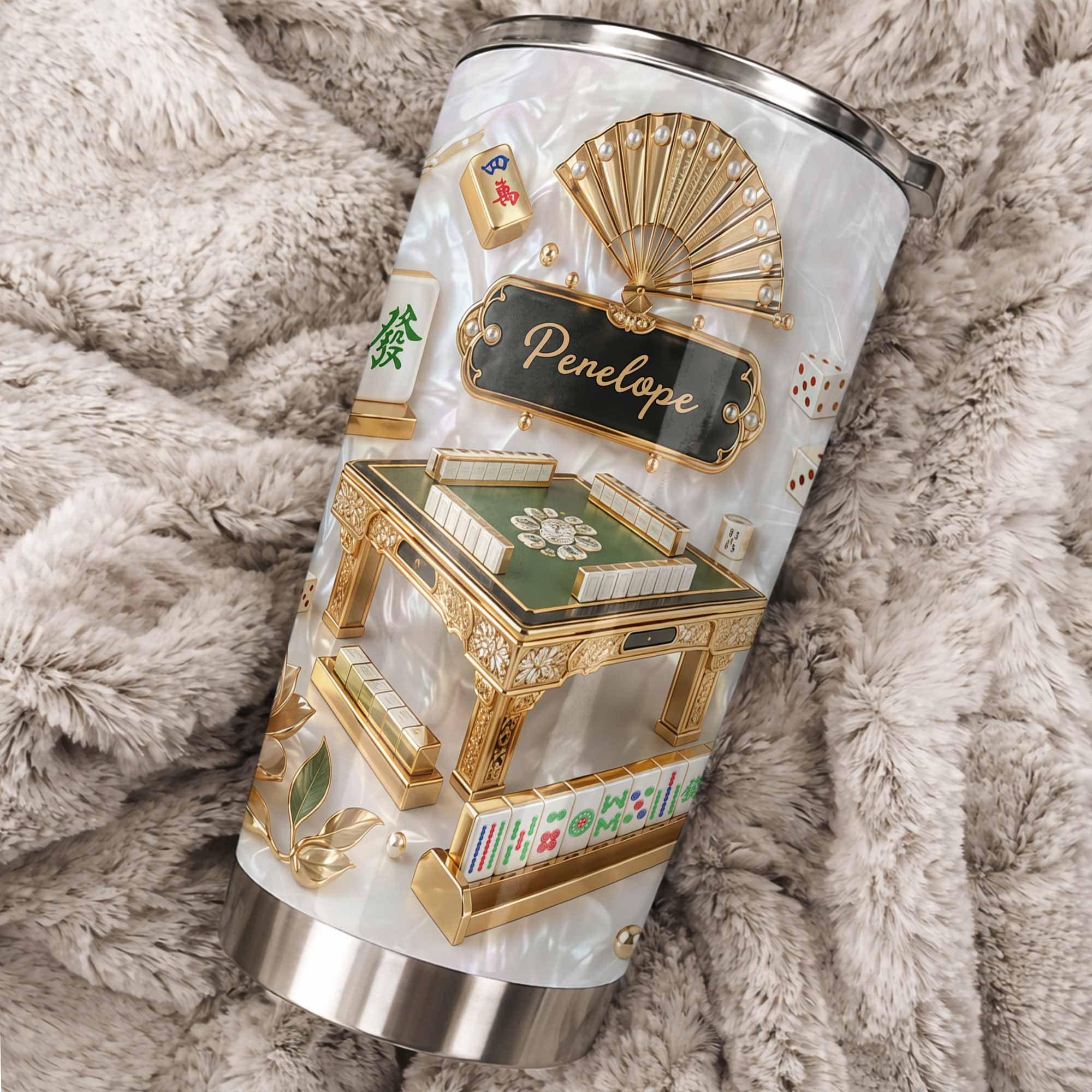 Personalized Mahjong Themed Tumbler Custom Name Gift for Hobbyists