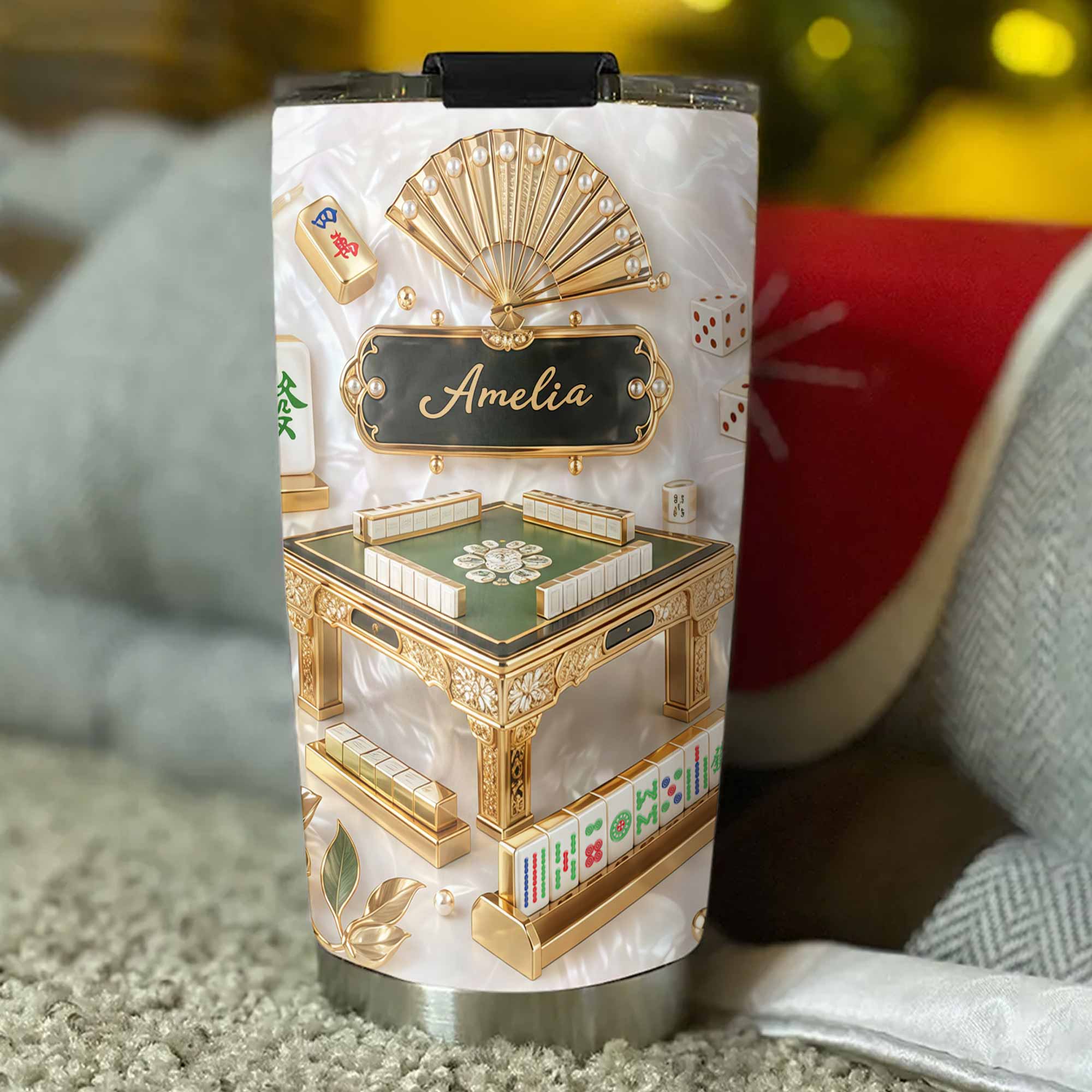 Personalized Mahjong Themed Tumbler Custom Name Gift for Hobbyists