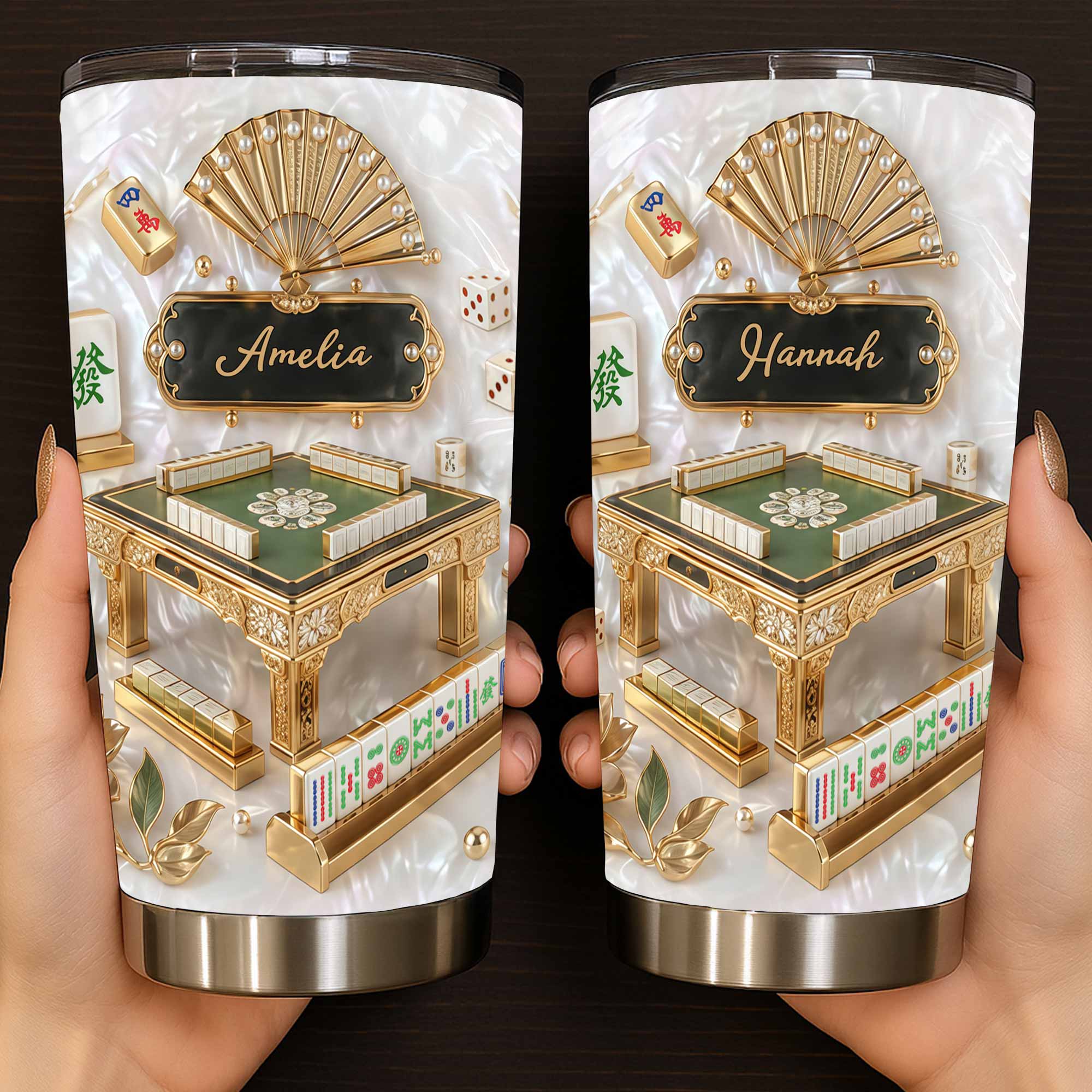 Personalized Mahjong Themed Tumbler Custom Name Gift for Hobbyists