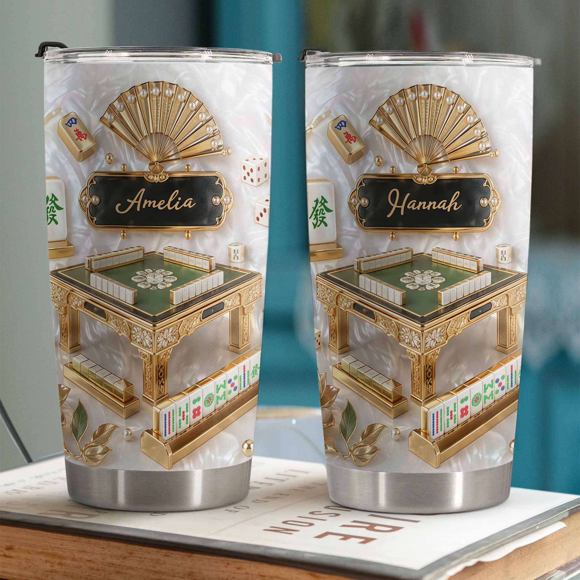 Personalized Mahjong Themed Tumbler Custom Name Gift for Hobbyists