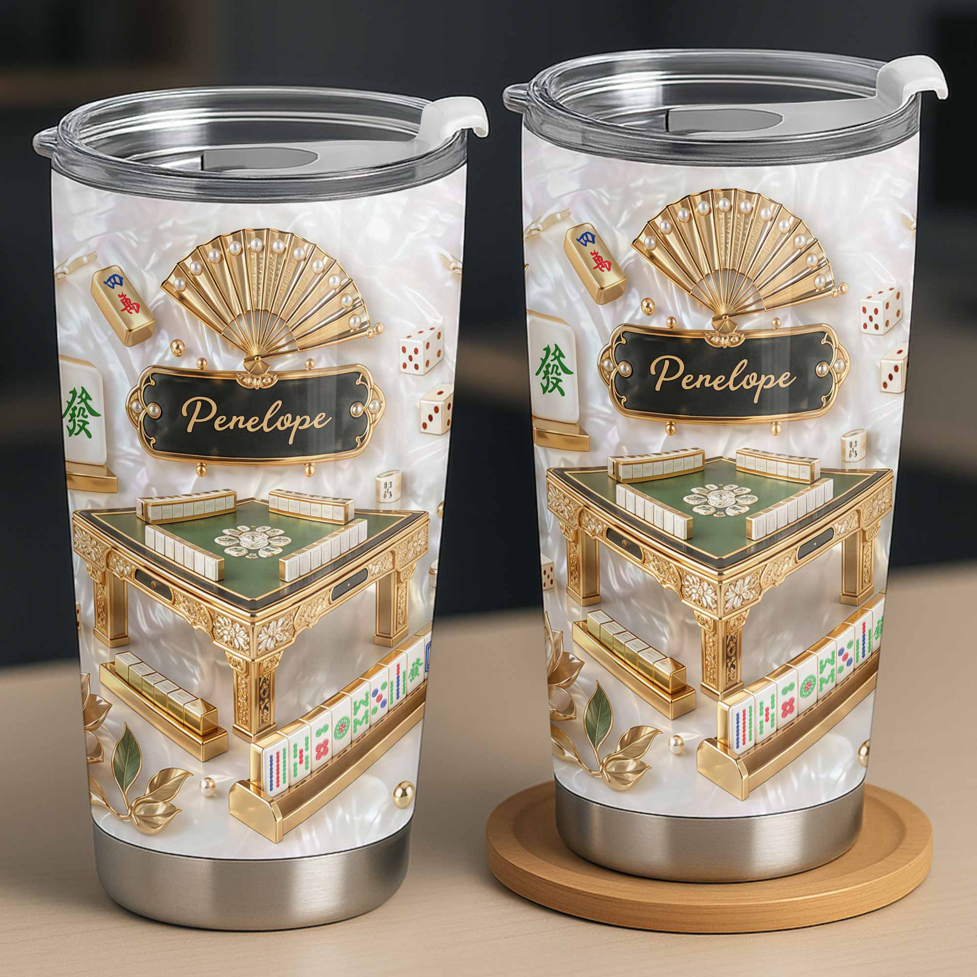 Personalized Mahjong Themed Tumbler Custom Name Gift for Hobbyists