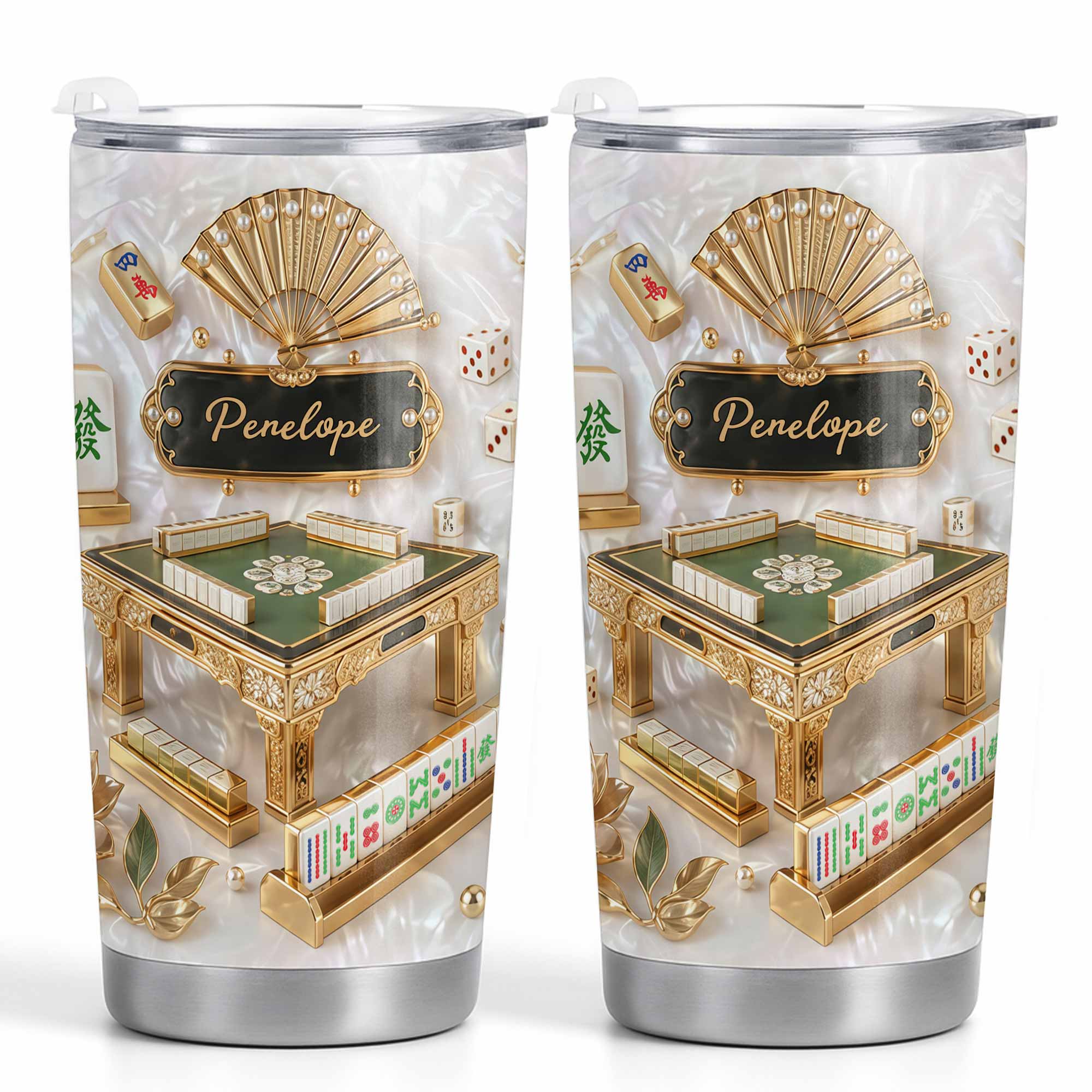 Personalized Mahjong Themed Tumbler Custom Name Gift for Hobbyists