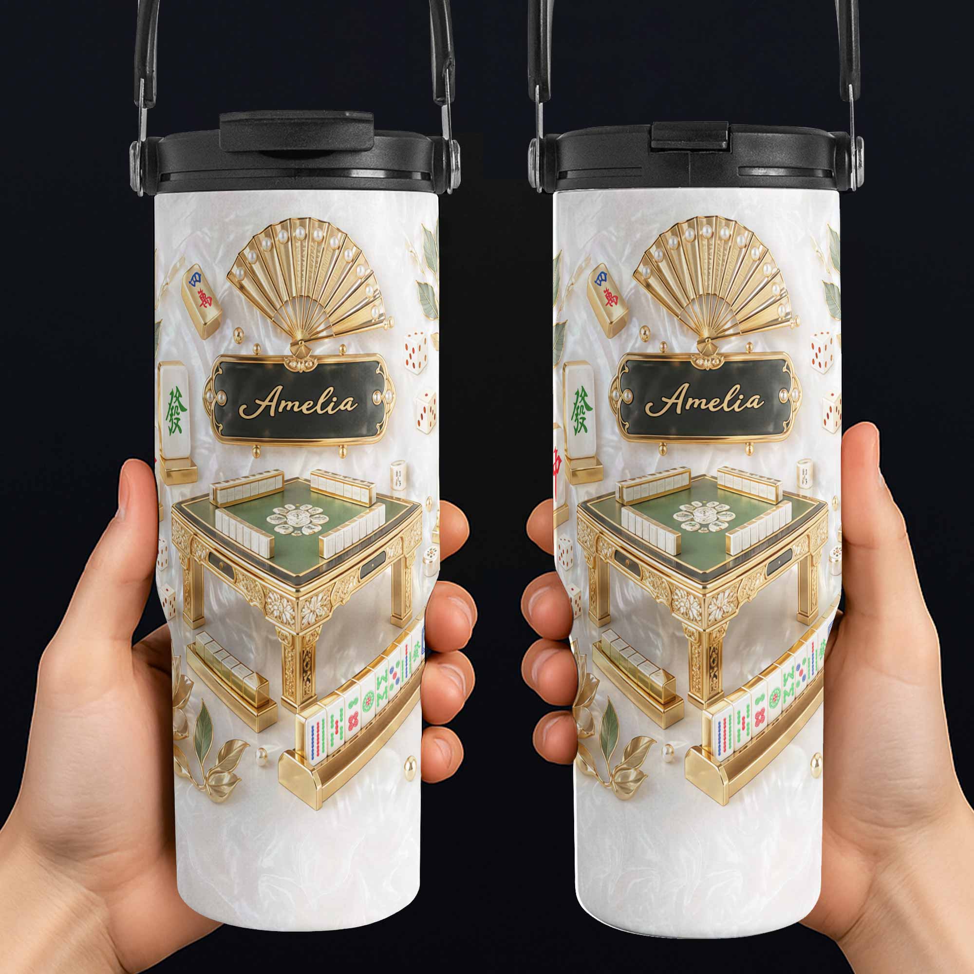 Personalized 30oz Mahjong Tumbler with Handle Gift for Game Lovers