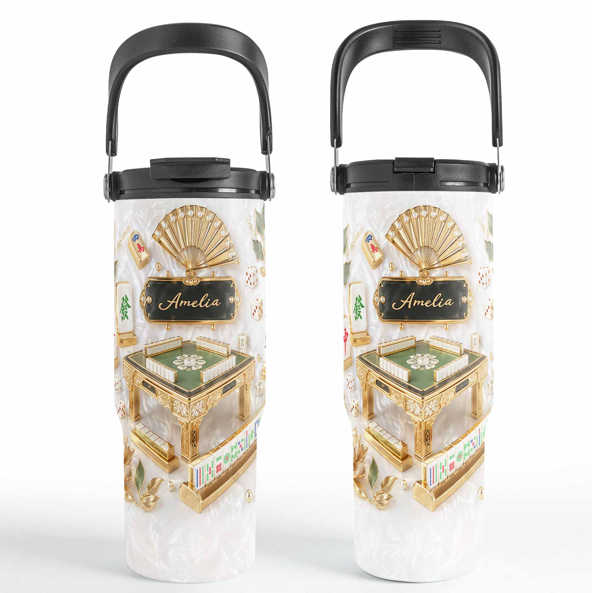 Personalized 30oz Mahjong Tumbler with Handle Gift for Game Lovers