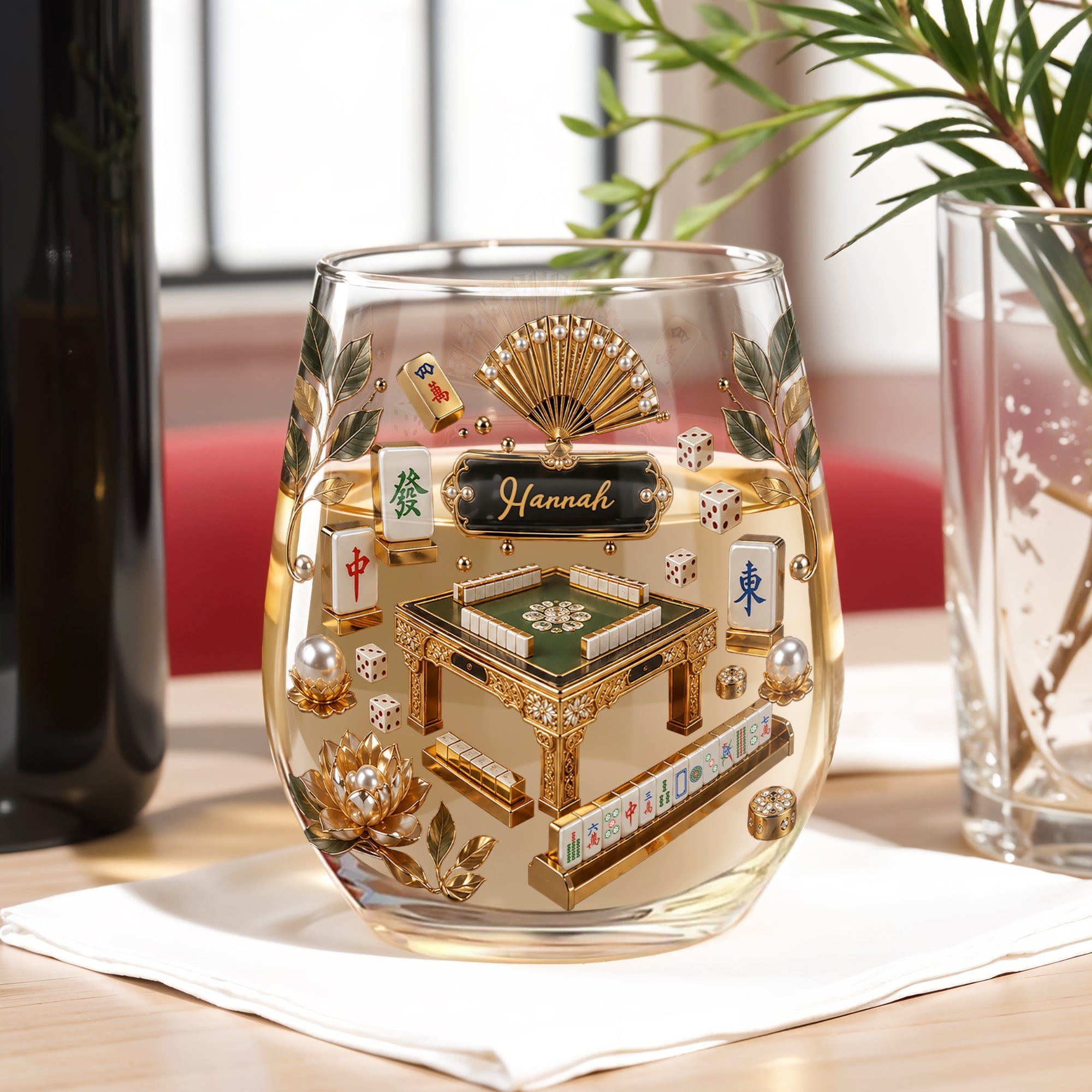 Personalized Stemless Wine Glass Eat Sleep Mahjong Gift for Her