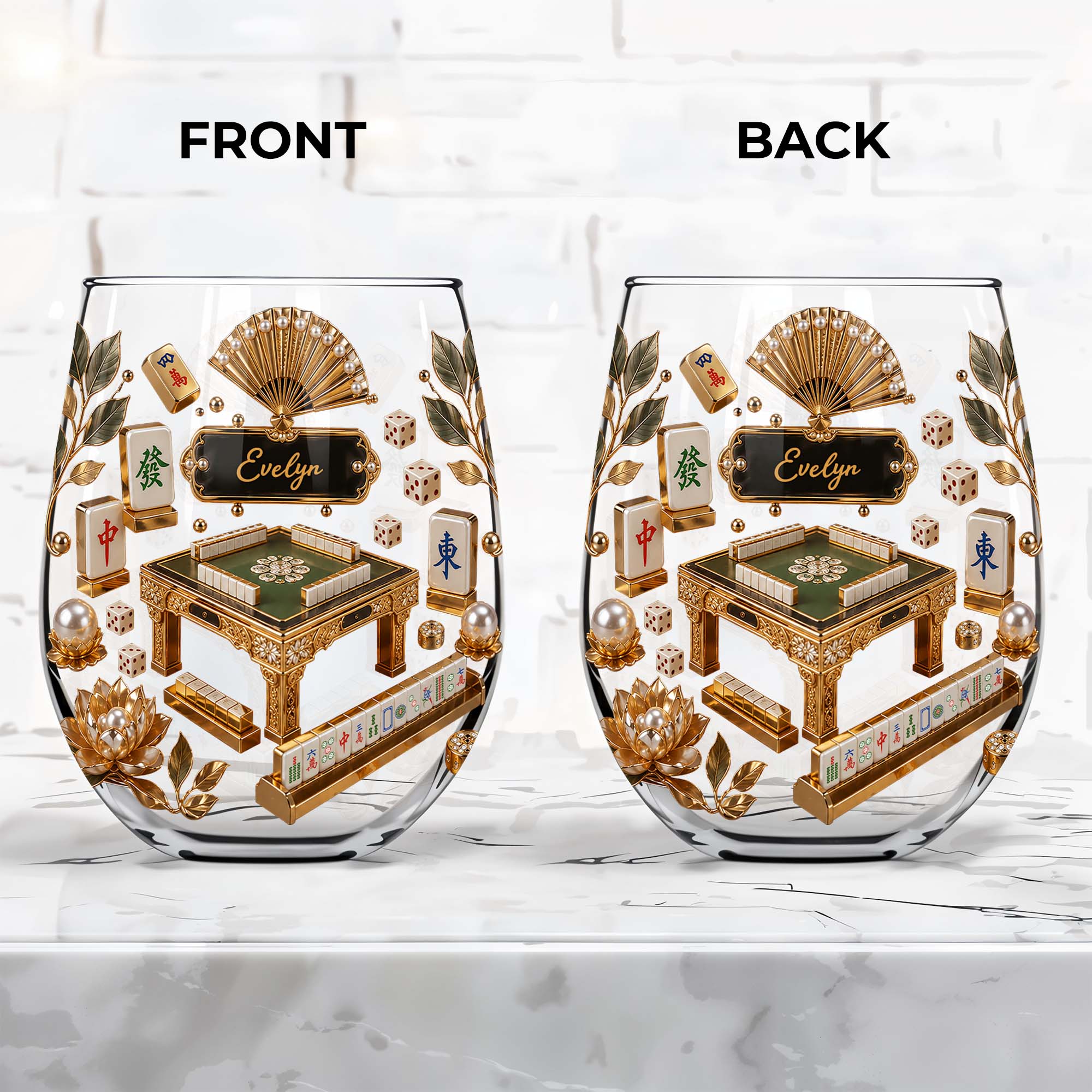 Personalized Stemless Wine Glass Eat Sleep Mahjong Gift for Her