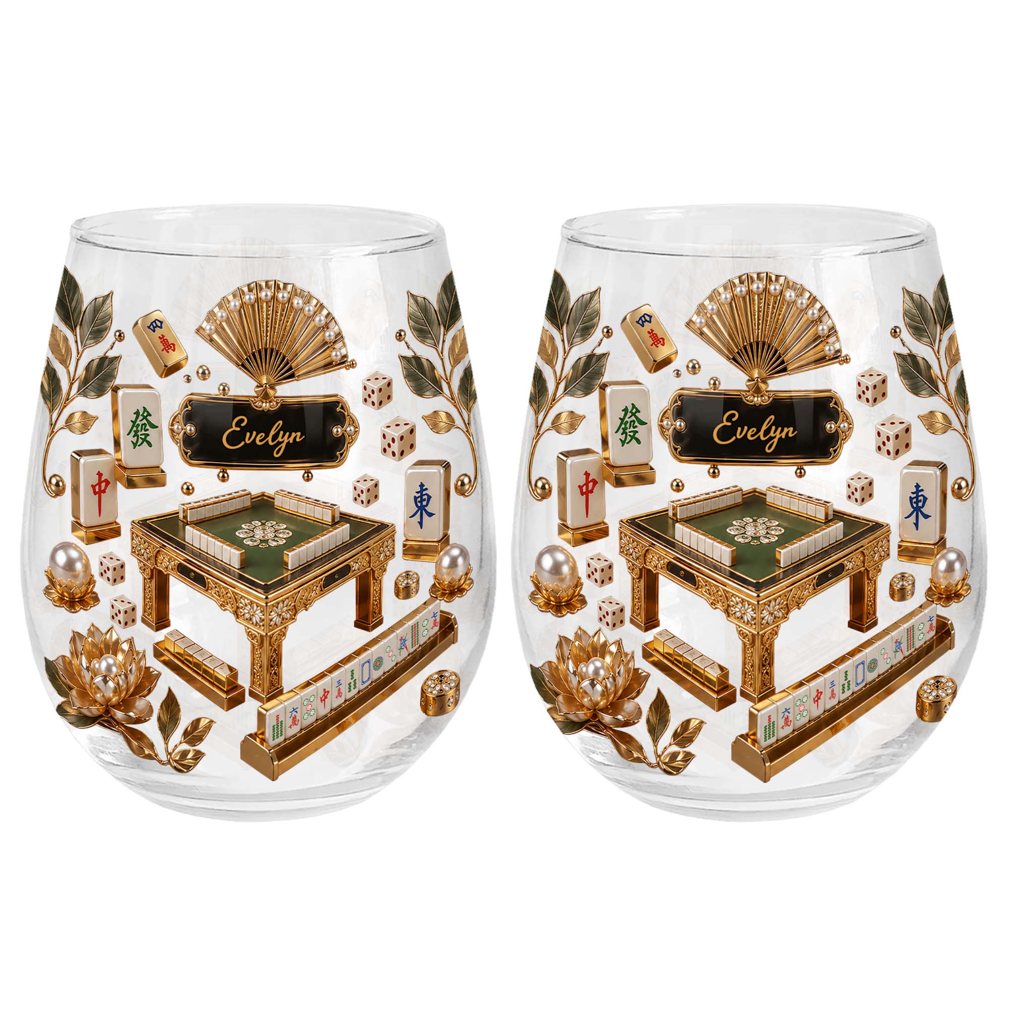 Personalized Stemless Wine Glass Eat Sleep Mahjong Gift for Her