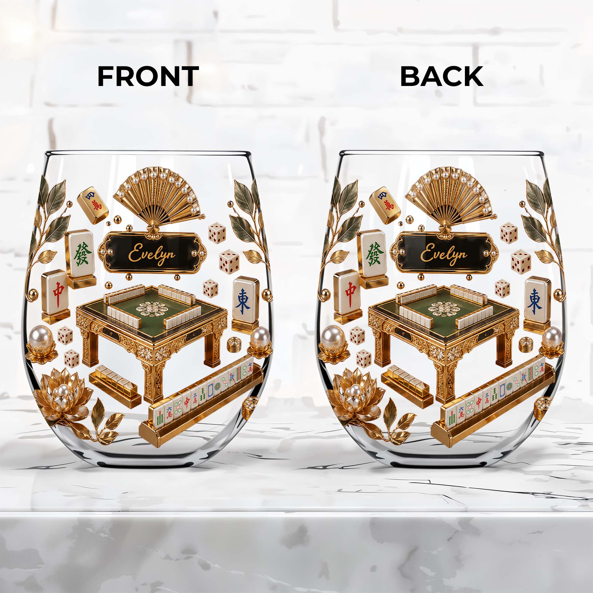 Personalized Stemless Wine Glass Eat Sleep Mahjong Gift for Her