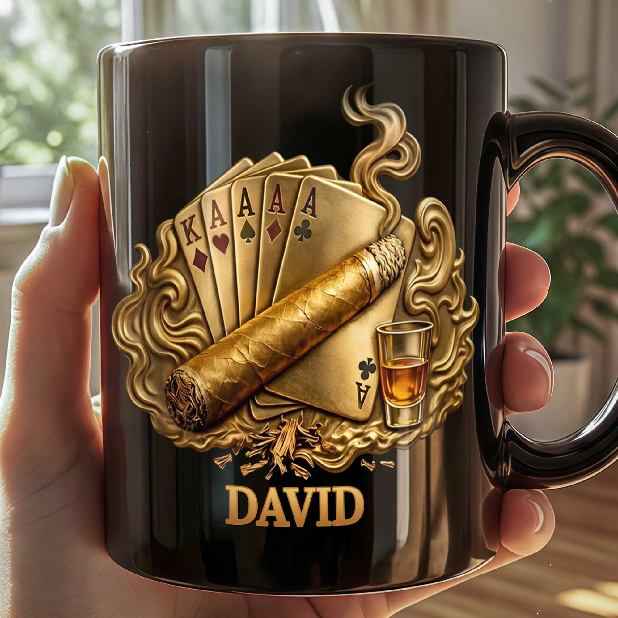 Personalized Poker Cigar Mug Custom Name Gift for Dad